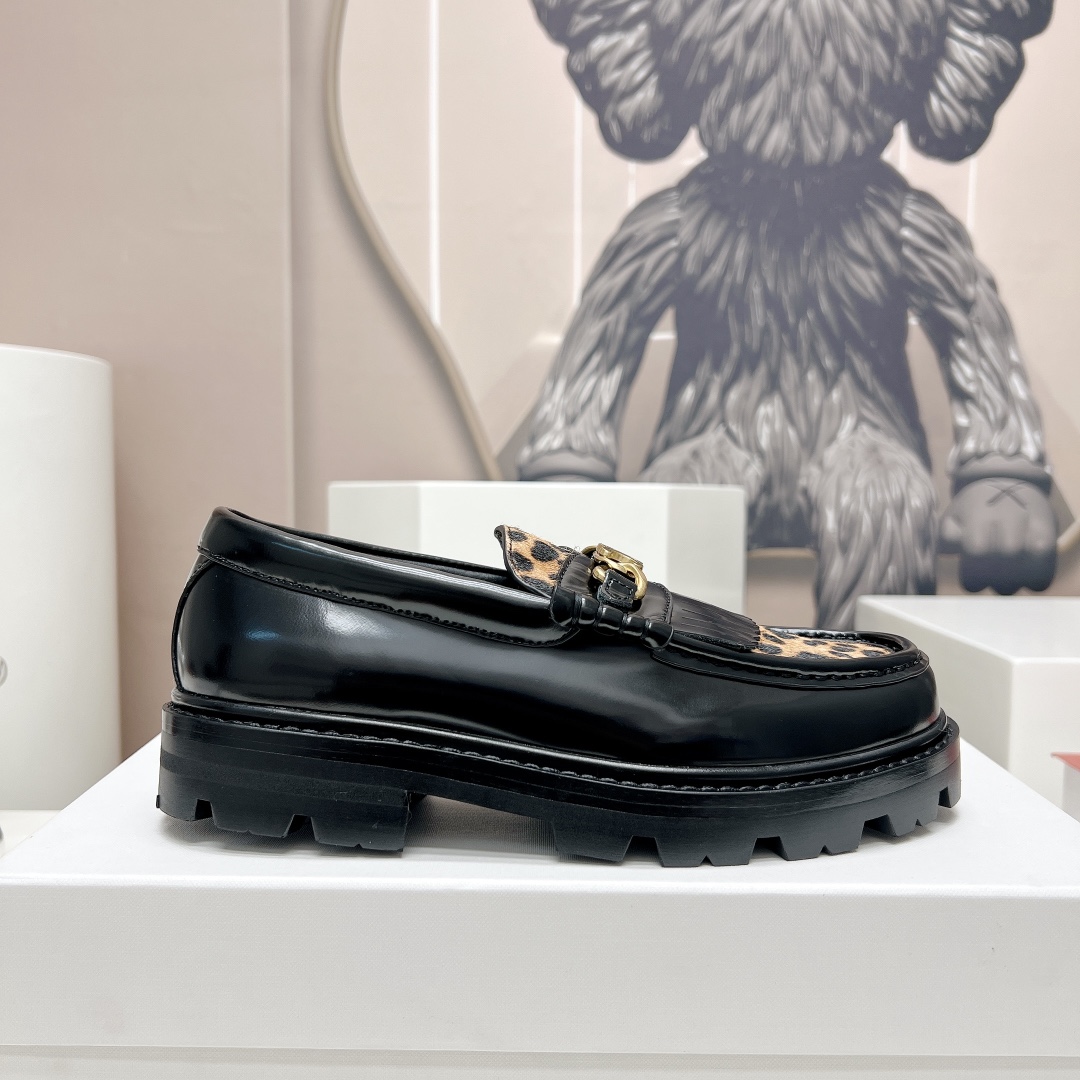 Celine Margaret Loafer With Triomphe In Polished Bull & Leopard Printed Hairy Calfskin Cal - 