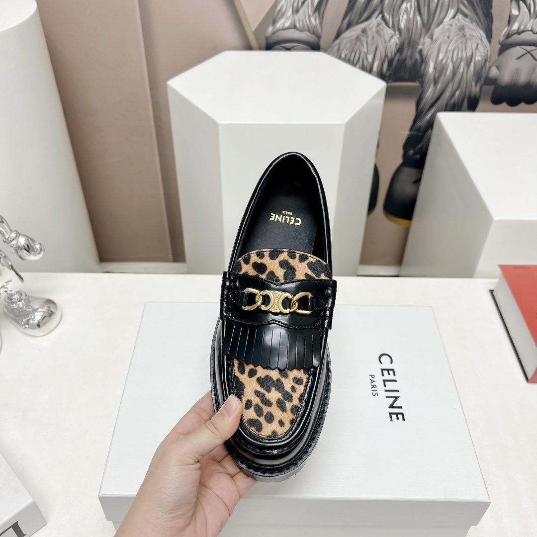 Celine Margaret Loafer With Triomphe In Polished Bull & Leopard Printed Hairy Calfskin Cal - 