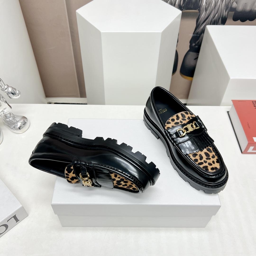 Celine Margaret Loafer With Triomphe In Polished Bull & Leopard Printed Hairy Calfskin Cal - 