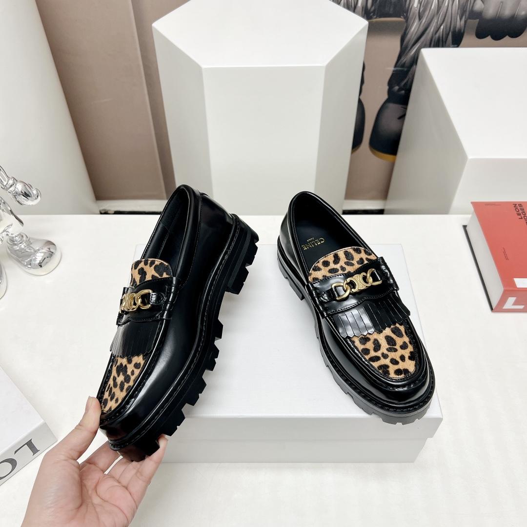 Celine Margaret Loafer With Triomphe In Polished Bull & Leopard Printed Hairy Calfskin Cal - 