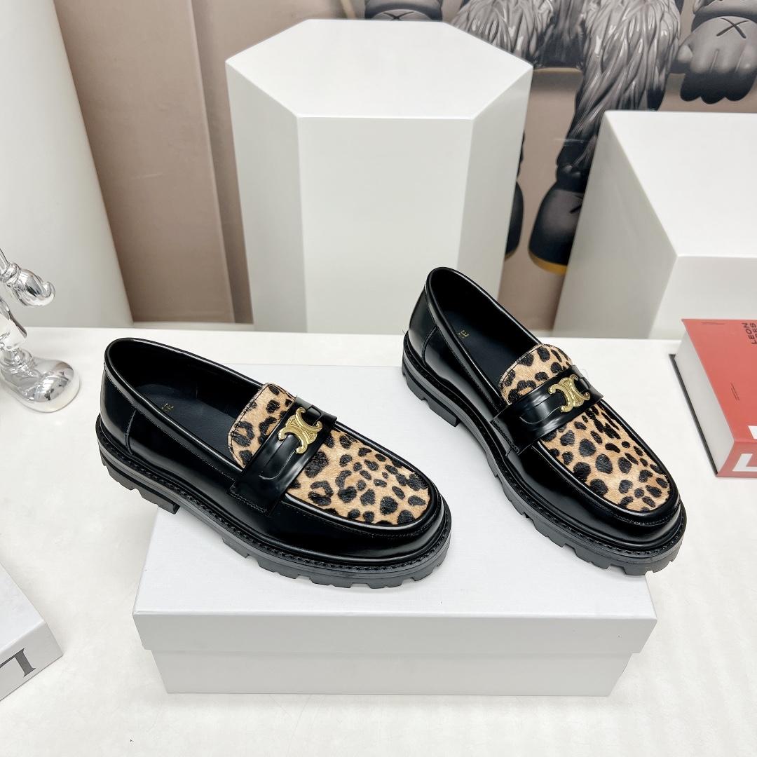 Celine Margaret Loafer With Triomphe In Polished Bull & Leopard Printed Hairy Calfskin Cal - PerfectKickZ
