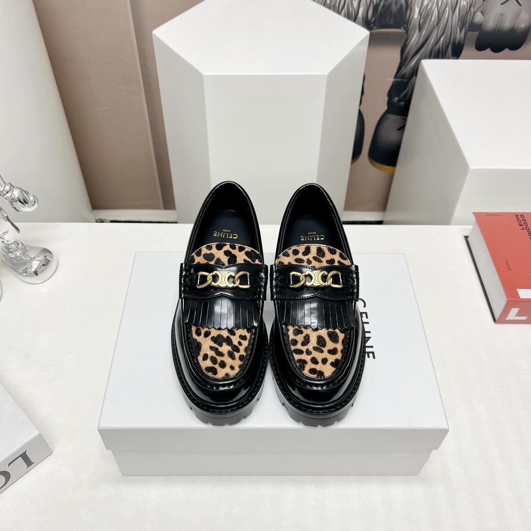 Celine Margaret Loafer With Triomphe In Polished Bull & Leopard Printed Hairy Calfskin Cal - PerfectKickZ