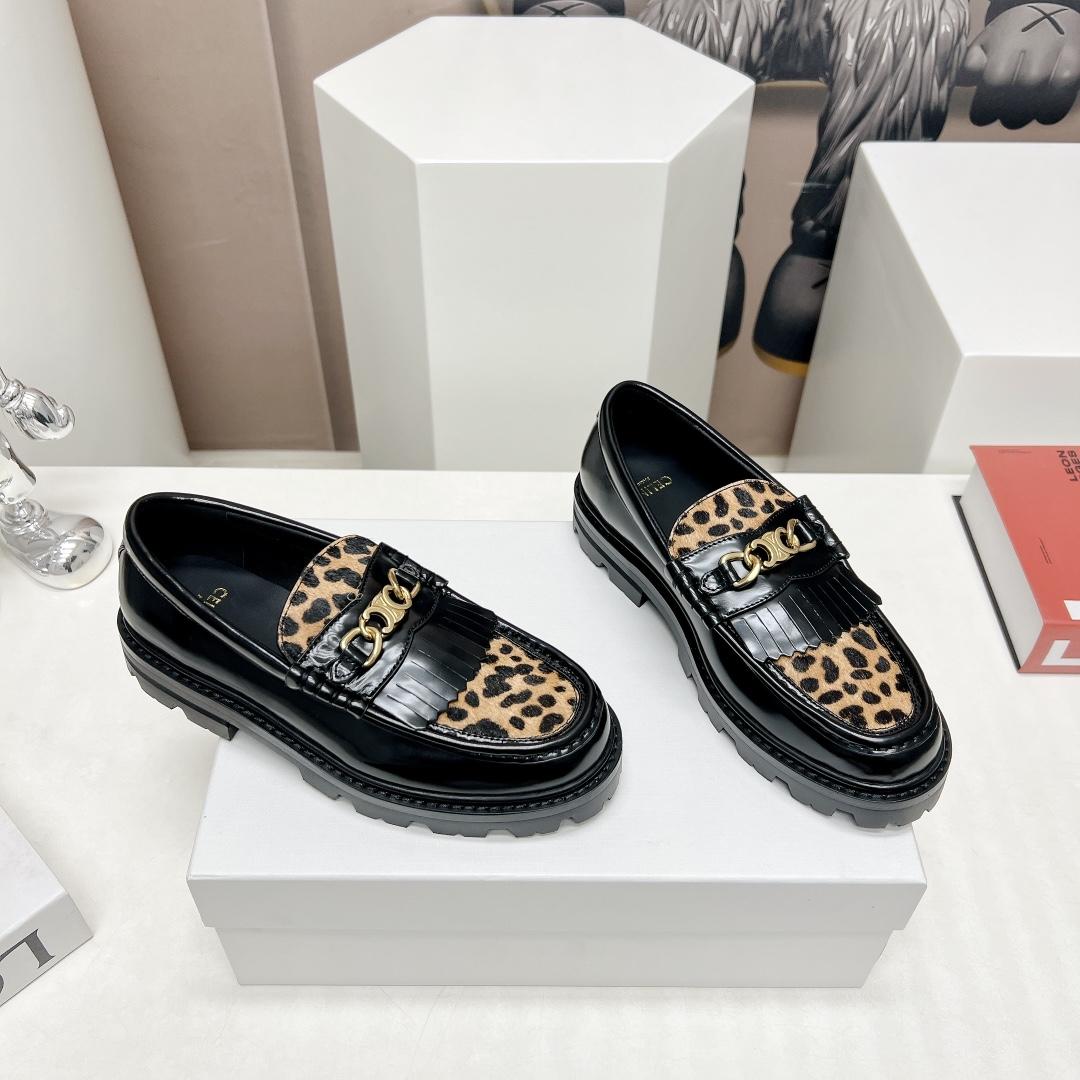Celine Margaret Loafer With Triomphe In Polished Bull & Leopard Printed Hairy Calfskin Cal - PerfectKickZ