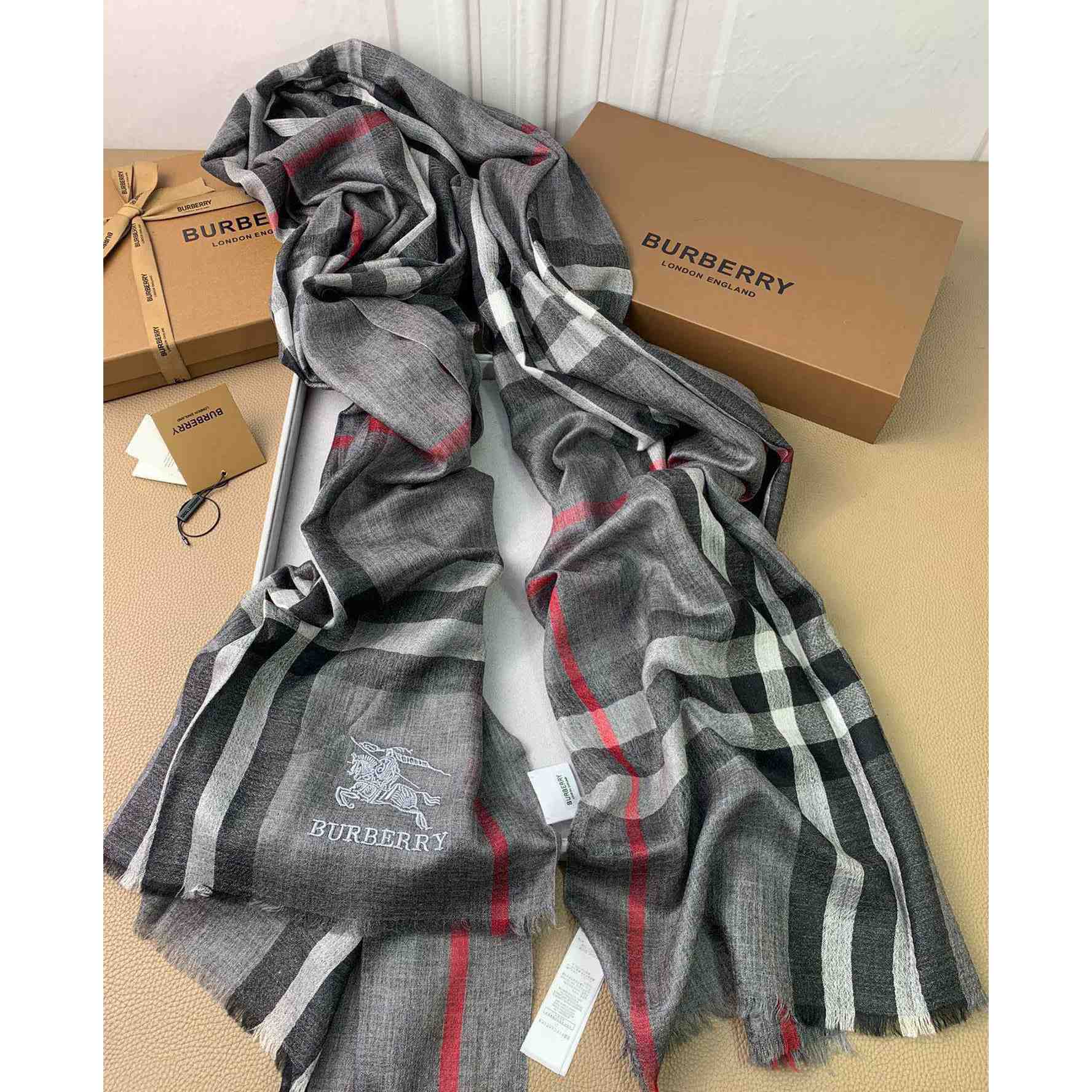 Burberry Lightweight Check Wool Silk Scarf - PerfectKickZ