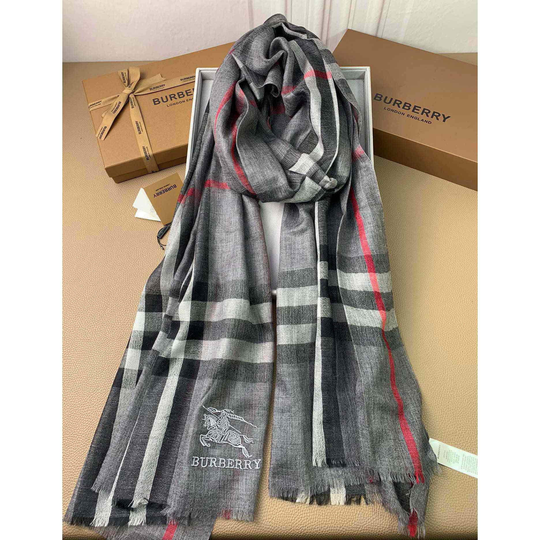 Burberry Lightweight Check Wool Silk Scarf - PerfectKickZ