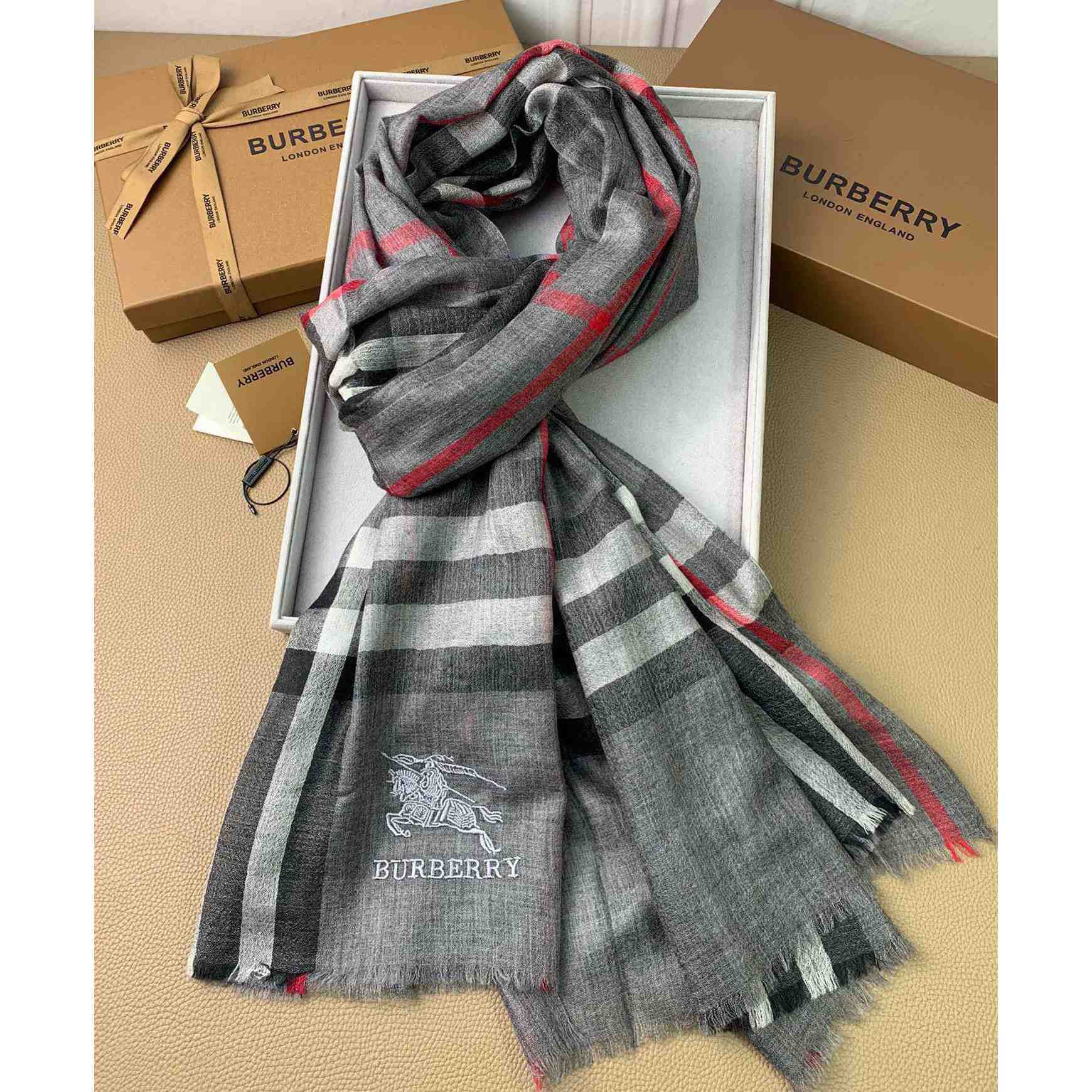 Burberry Lightweight Check Wool Silk Scarf - PerfectKickZ