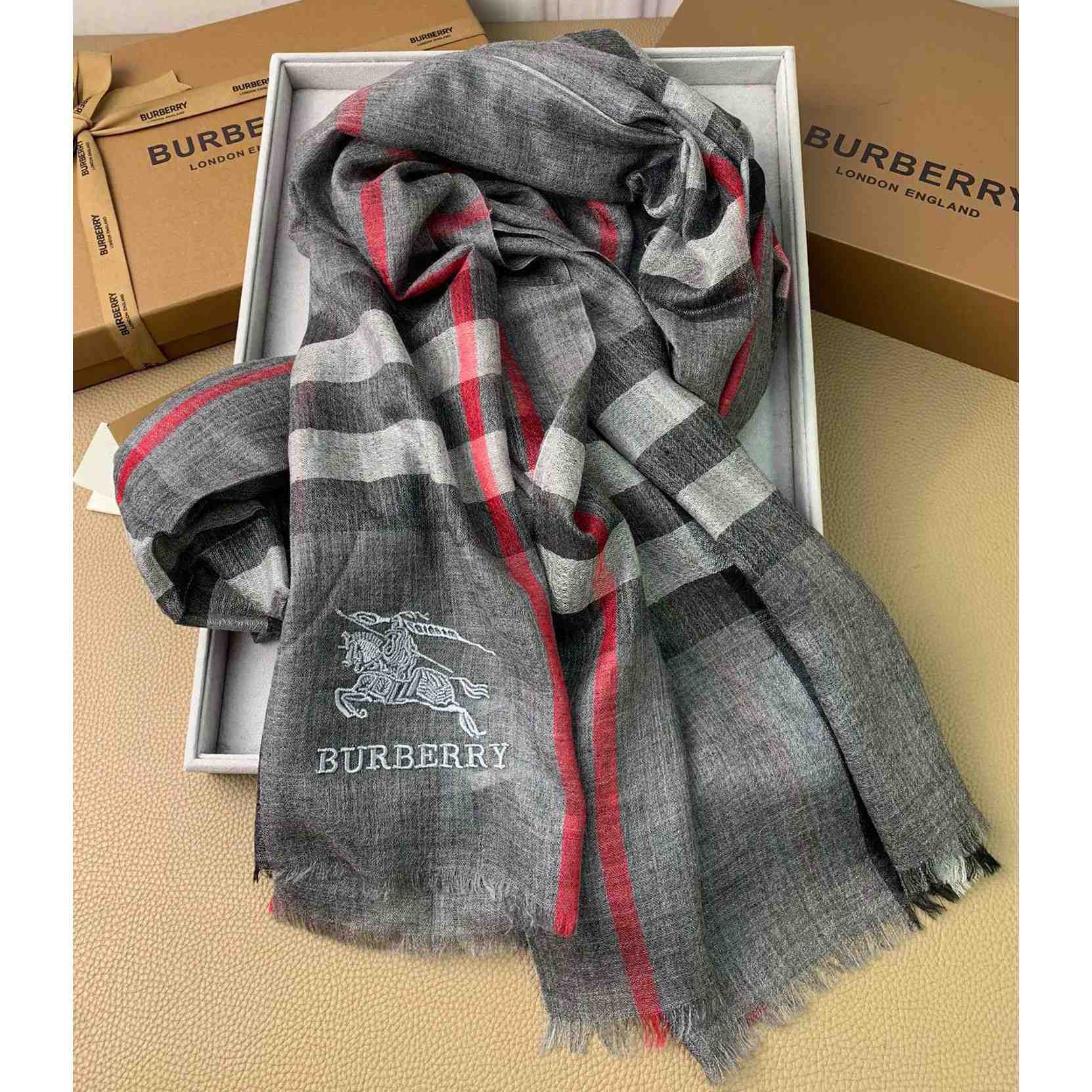 Burberry Lightweight Check Wool Silk Scarf - PerfectKickZ