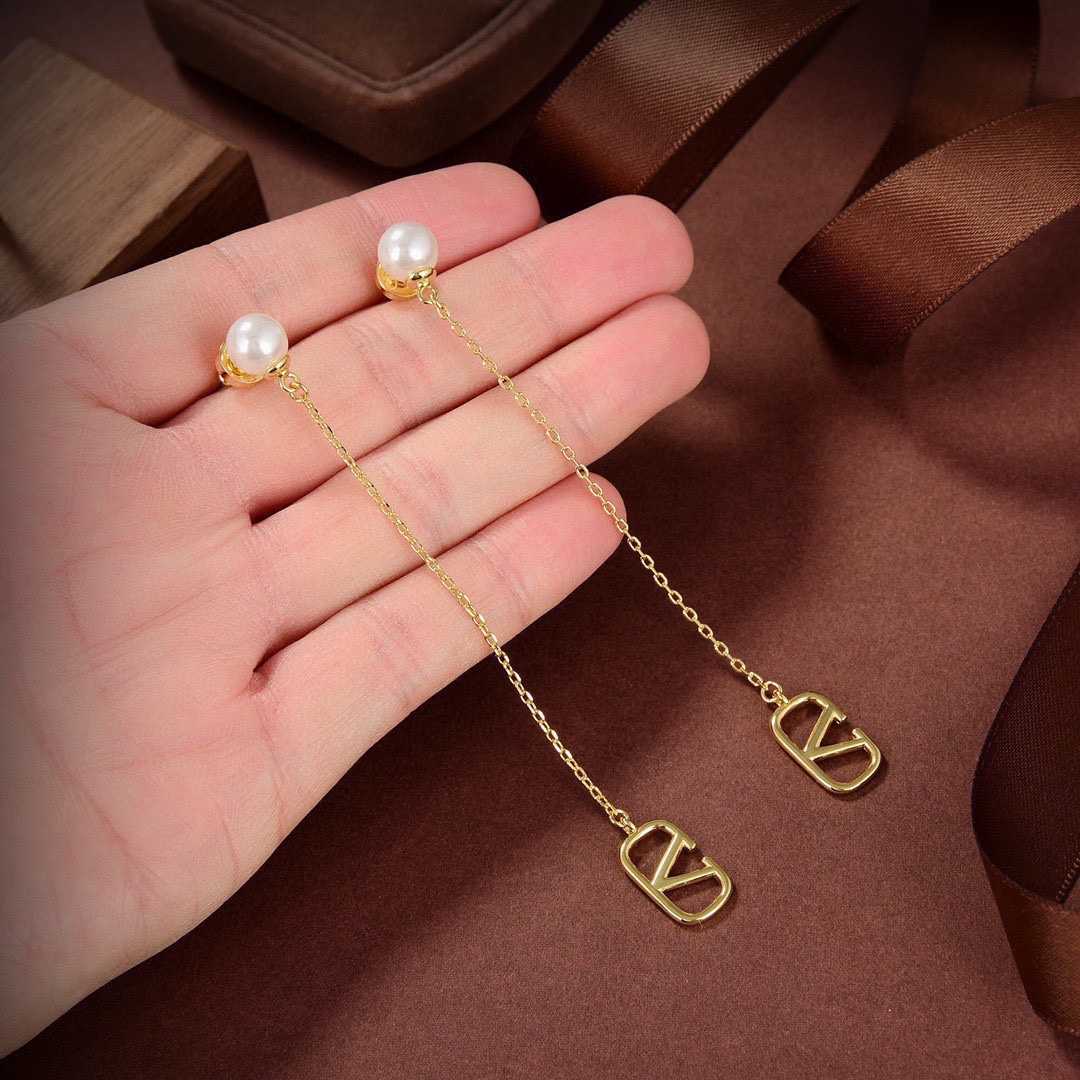 Valenti Garavani V Logo & Faux Pearl Pendant Earrings - PerfectKickZ
