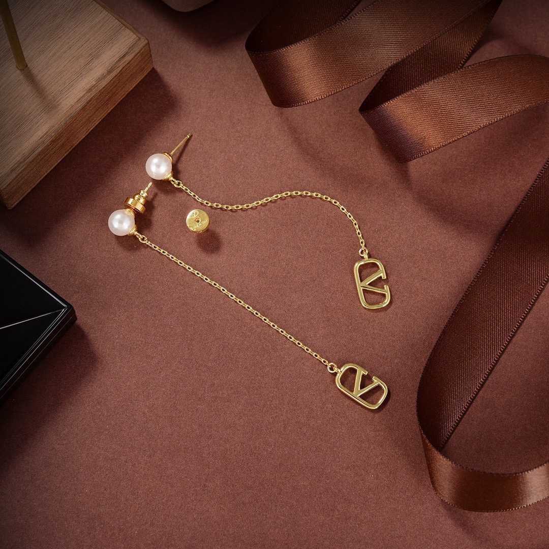 Valenti Garavani V Logo & Faux Pearl Pendant Earrings - PerfectKickZ