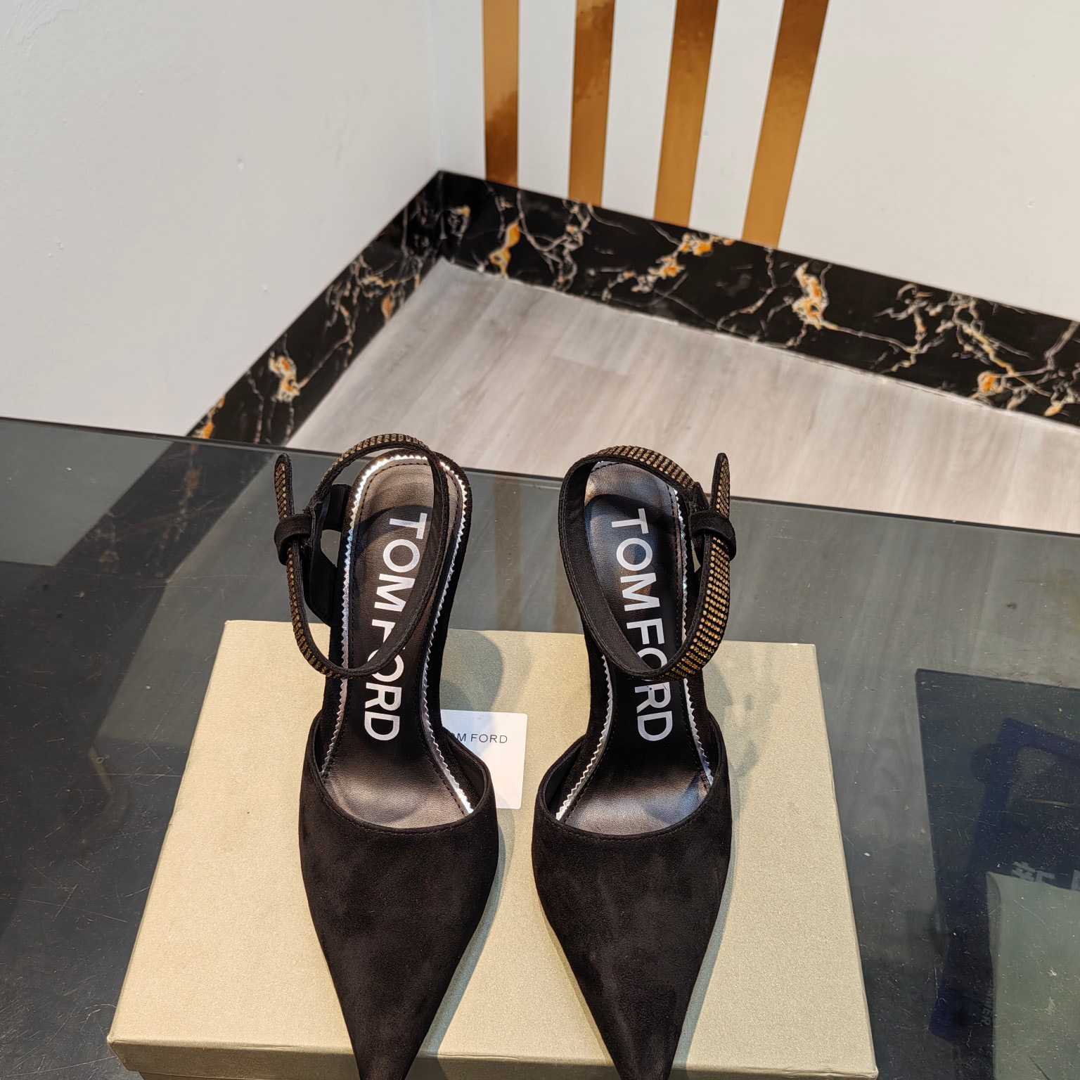 Tom Ford Asymmetric Crystal Ankle Strap Pumps - PerfectKickZ