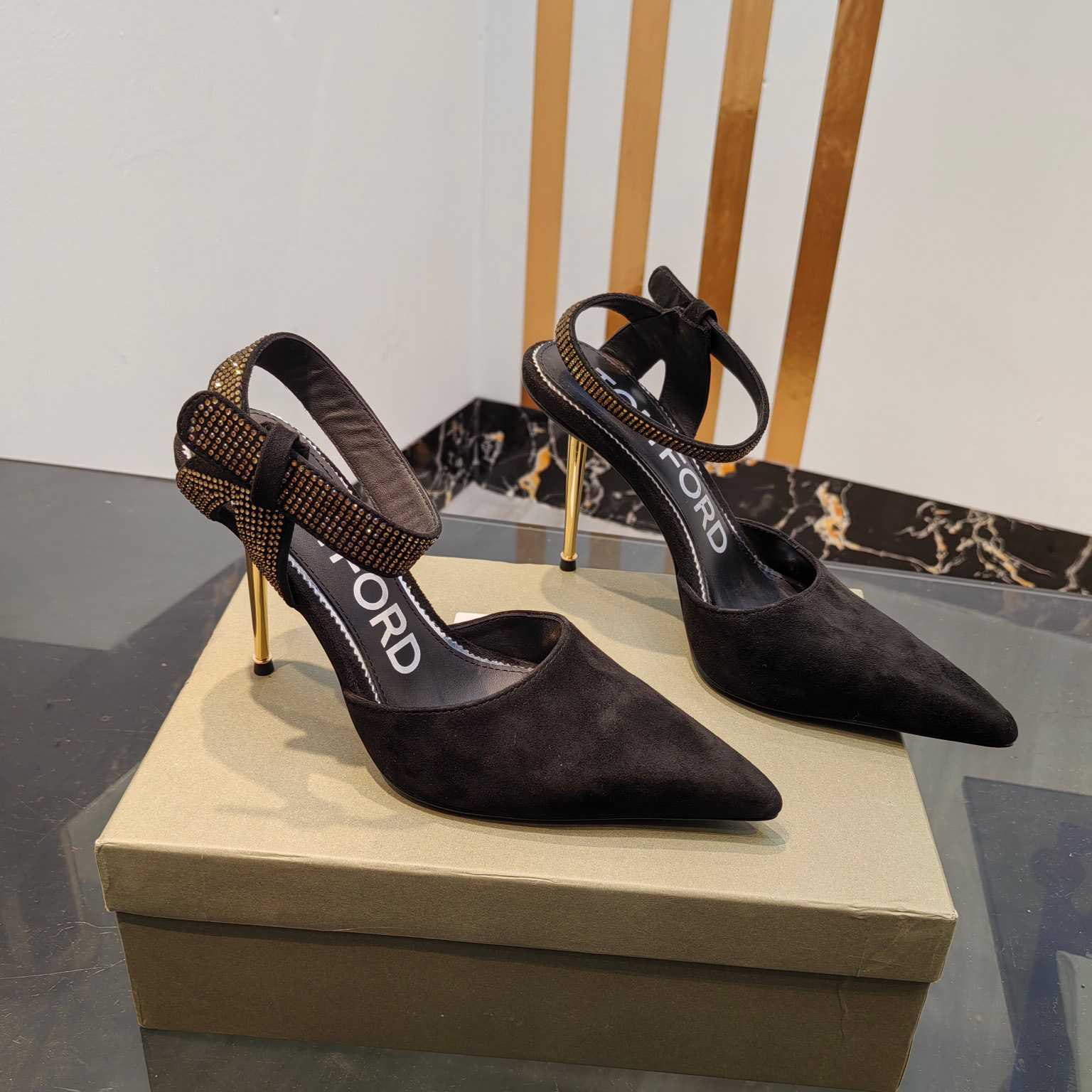 Tom Ford Asymmetric Crystal Ankle Strap Pumps - PerfectKickZ