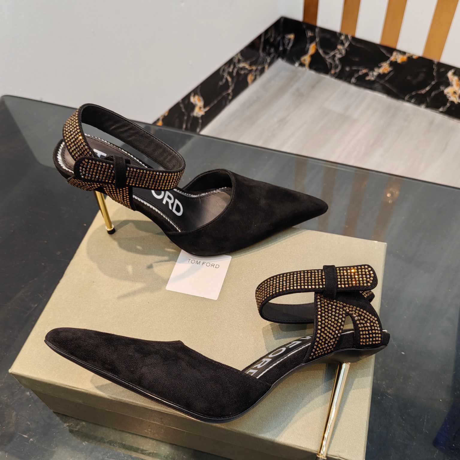 Tom Ford Asymmetric Crystal Ankle Strap Pumps - PerfectKickZ