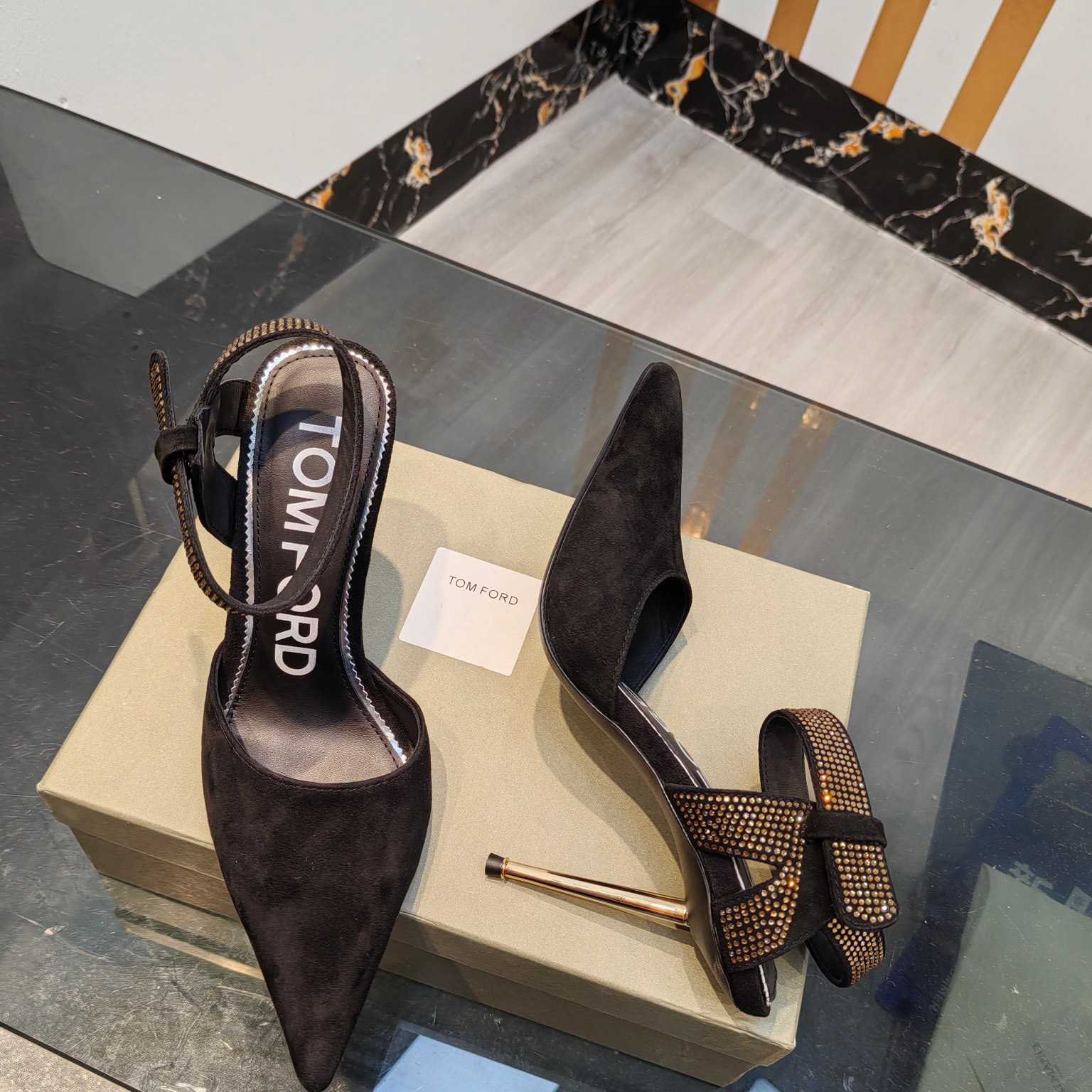Tom Ford Asymmetric Crystal Ankle Strap Pumps - PerfectKickZ