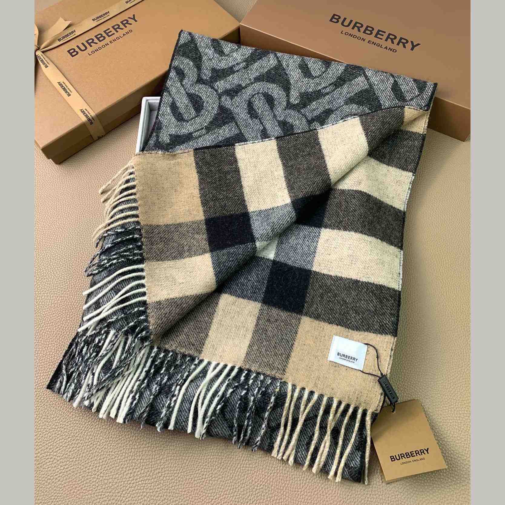Burberry Check Cashmere Reversible Scarf - PerfectKickZ
