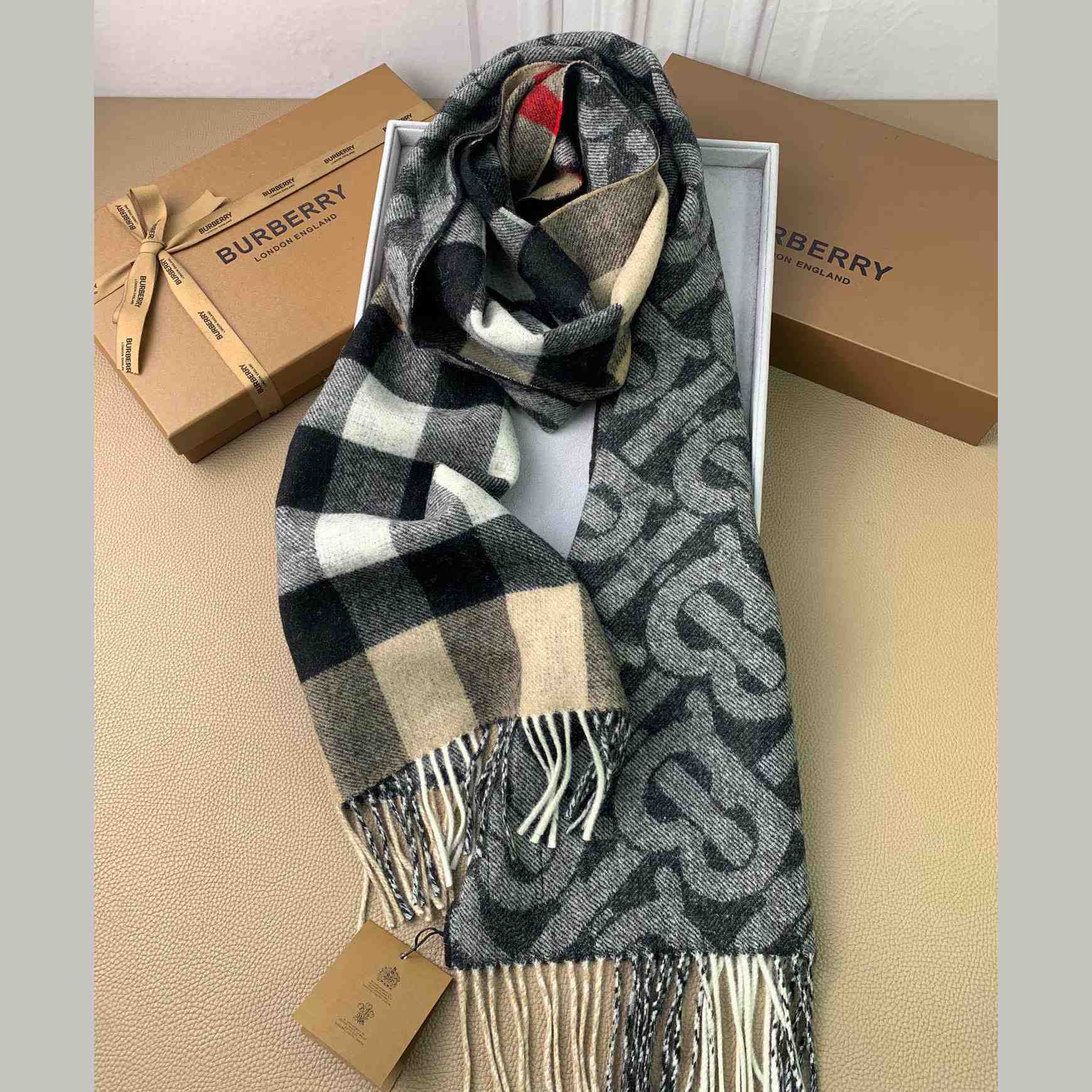 Burberry Check Cashmere Reversible Scarf - PerfectKickZ