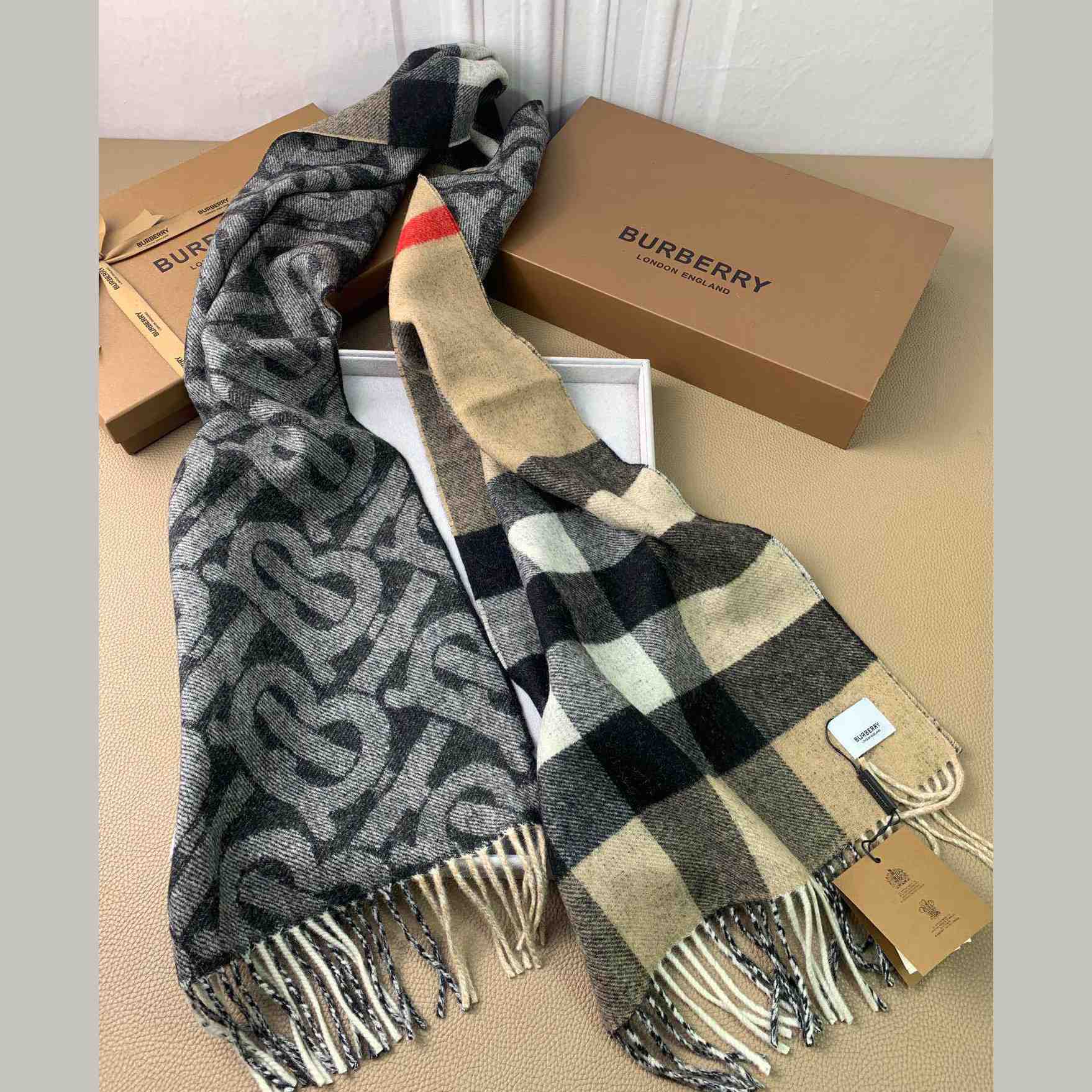 Burberry Check Cashmere Reversible Scarf - PerfectKickZ