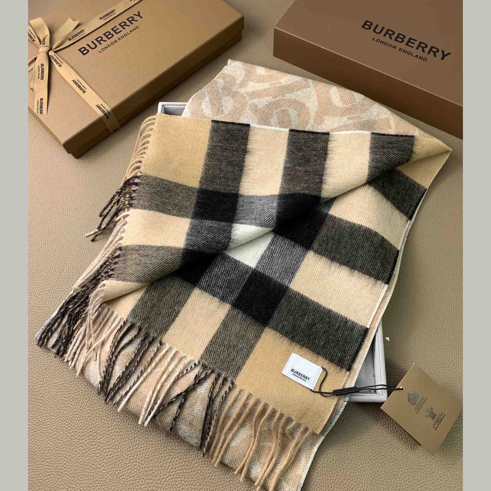 Burberry Check Cashmere Reversible Scarf - PerfectKickZ