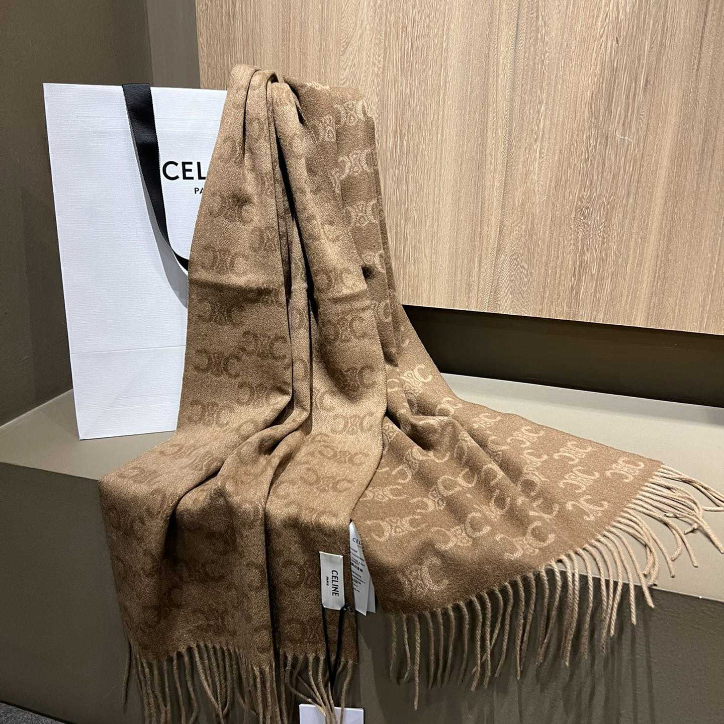 Celine Scarf In Monogram Cashmere Beige/toffee - PerfectKickZ