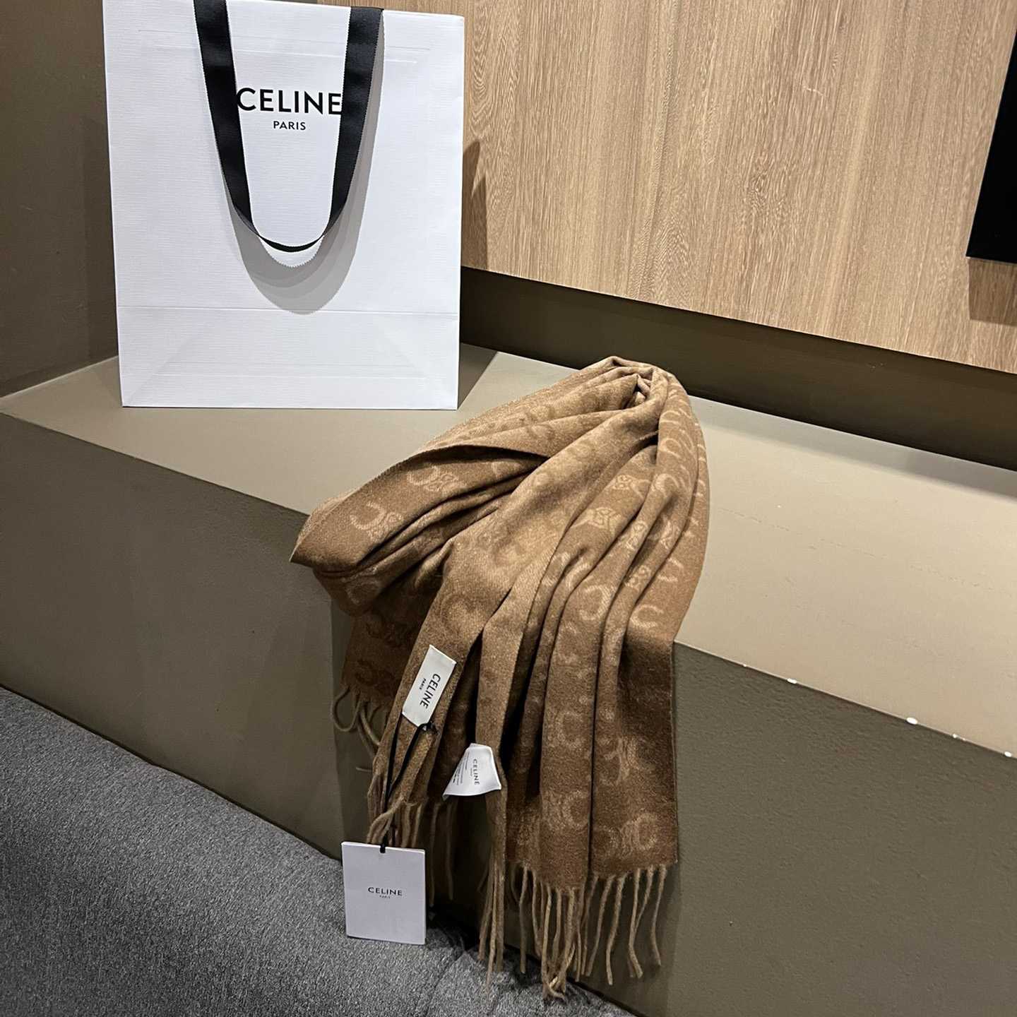 Celine Scarf In Monogram Cashmere Beige/toffee - PerfectKickZ