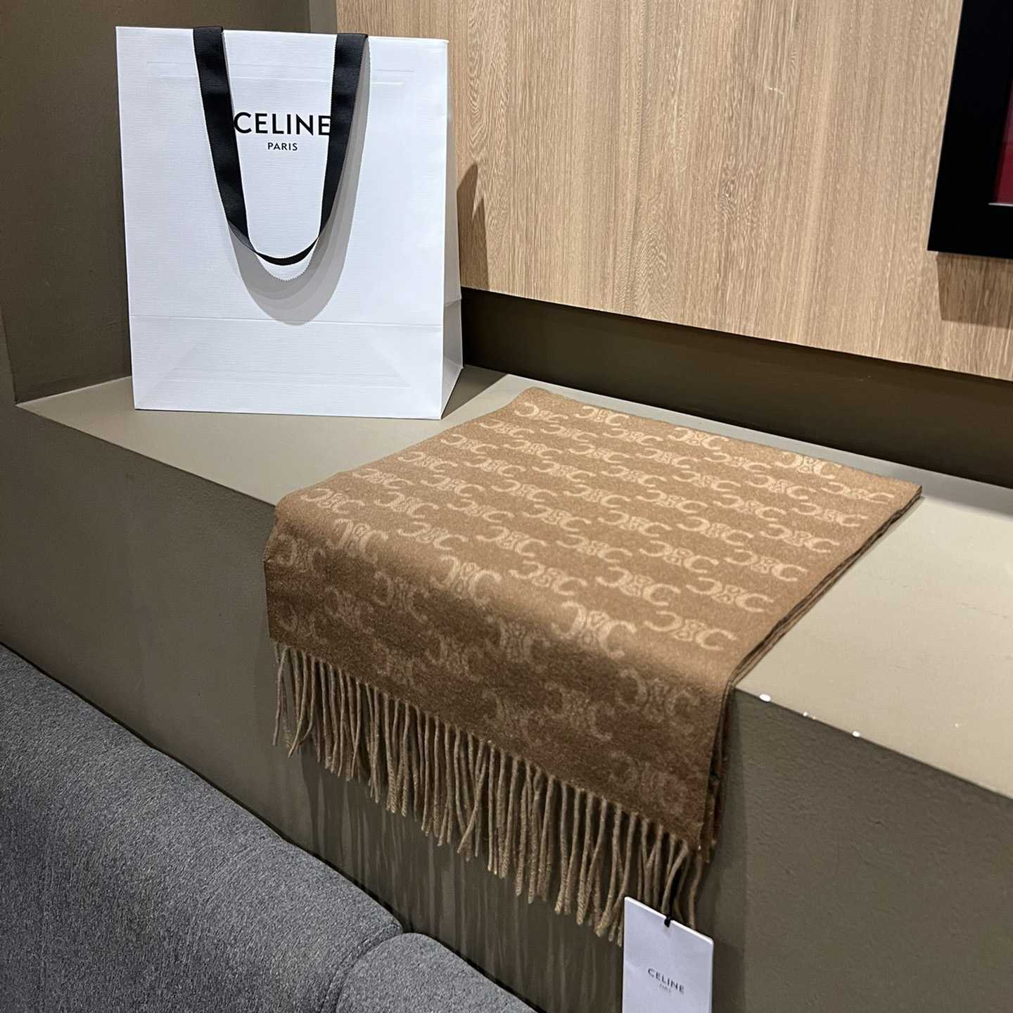 Celine Scarf In Monogram Cashmere Beige/toffee - PerfectKickZ