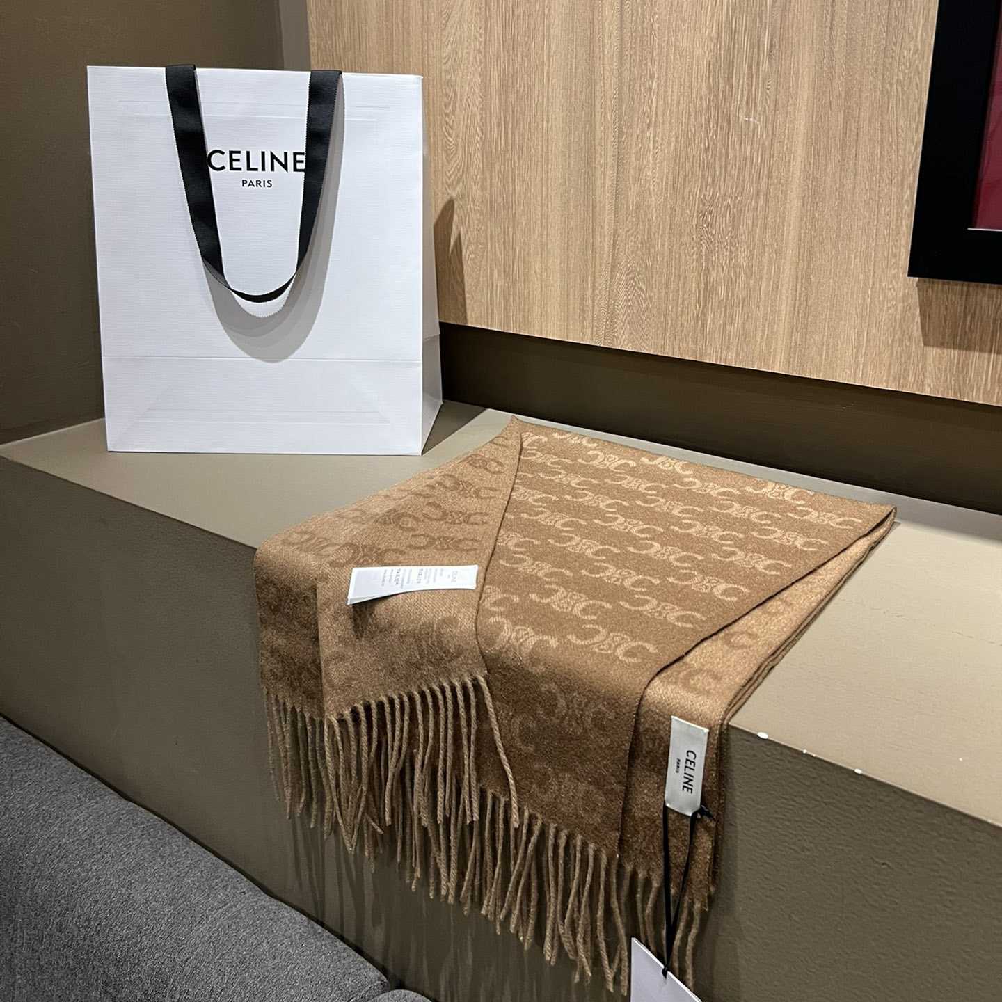 Celine Scarf In Monogram Cashmere Beige/toffee - PerfectKickZ