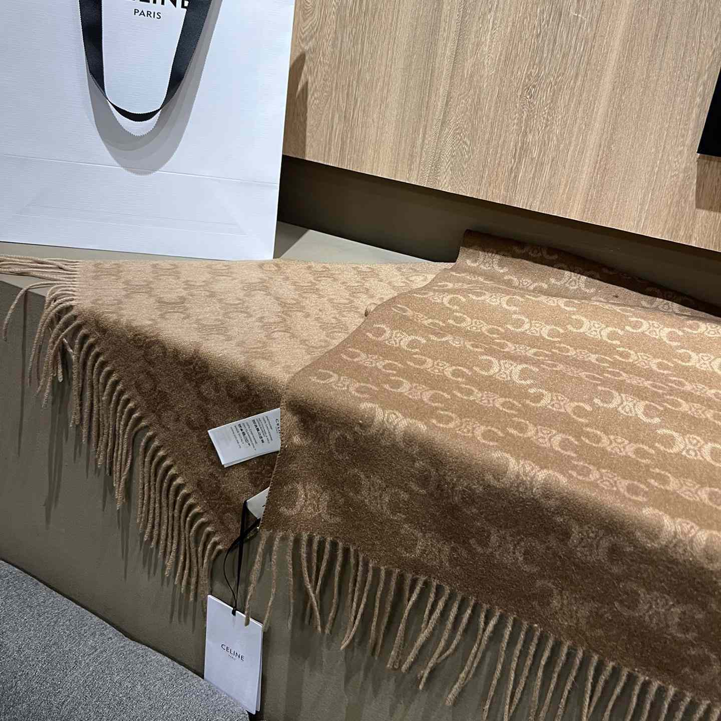 Celine Scarf In Monogram Cashmere Beige/toffee - PerfectKickZ