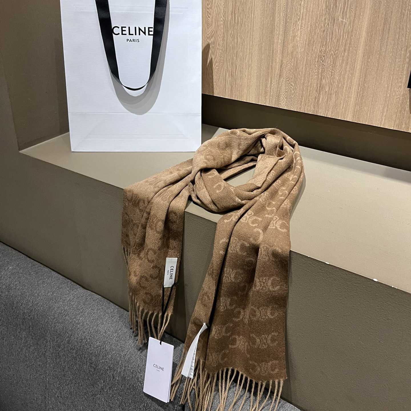 Celine Scarf In Monogram Cashmere Beige/toffee - PerfectKickZ