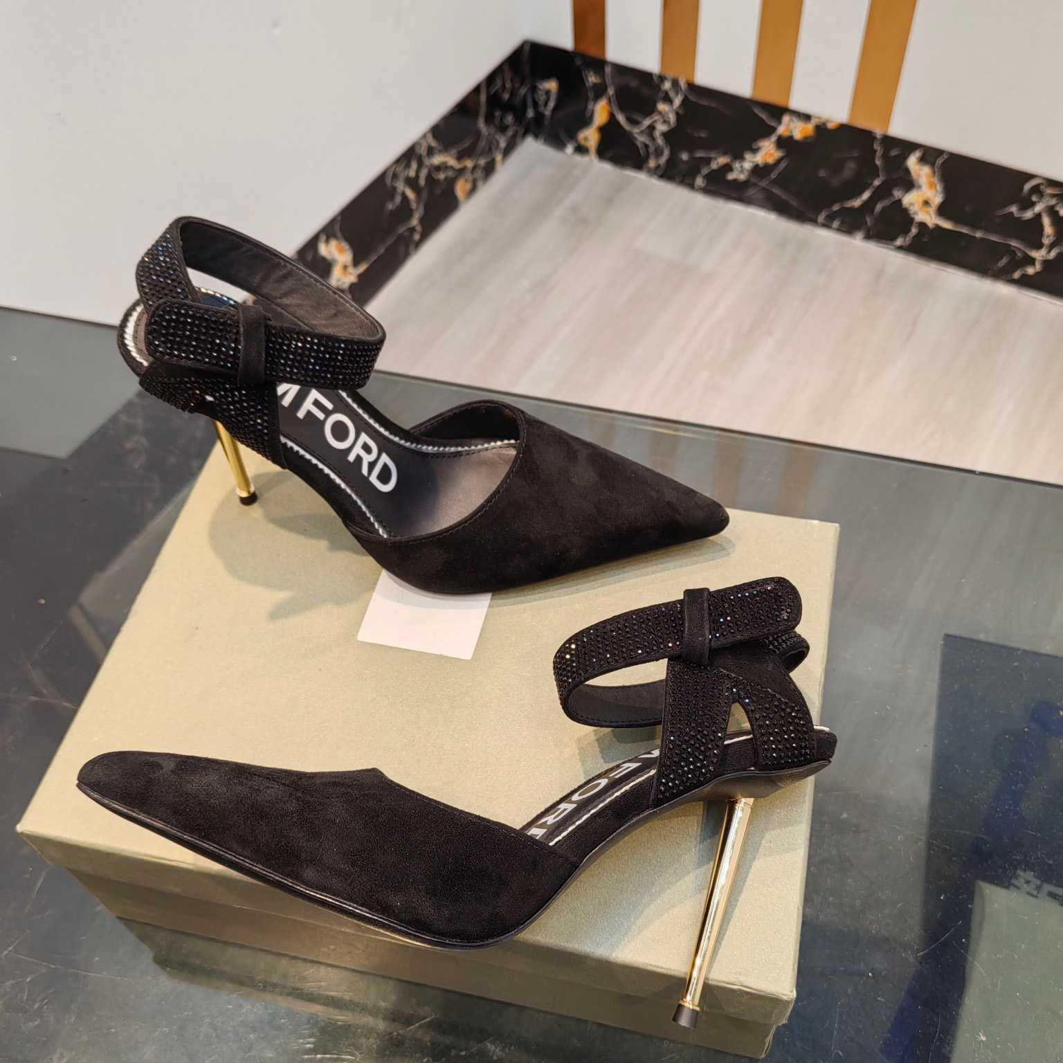 Tom Ford Asymmetric Crystal Ankle Strap Pumps - 