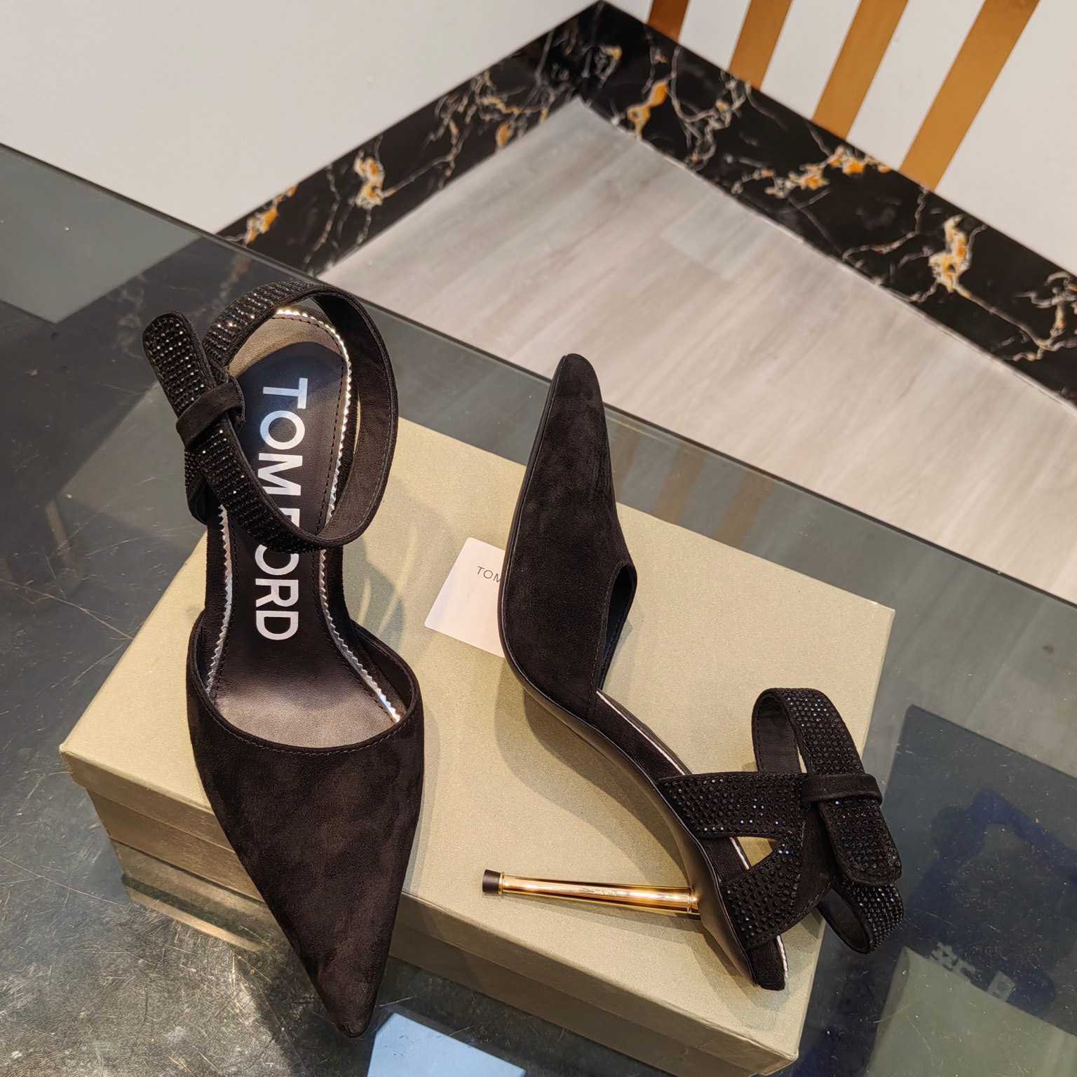 Tom Ford Asymmetric Crystal Ankle Strap Pumps - 