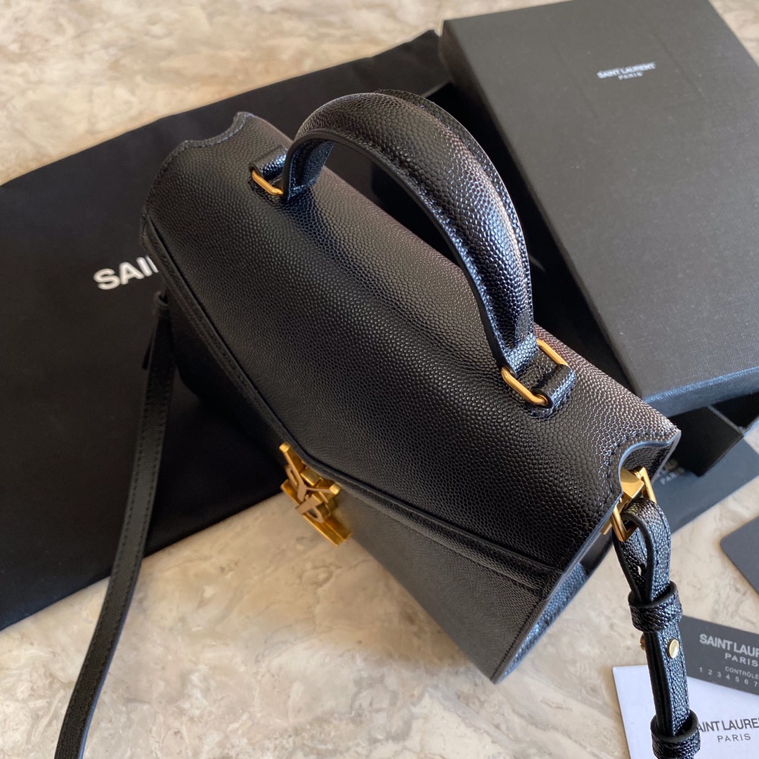 Saint Laurent Cassandra Mini Top Handle Bag In Grain De Poudre Embossed Leather - PerfectKickZ