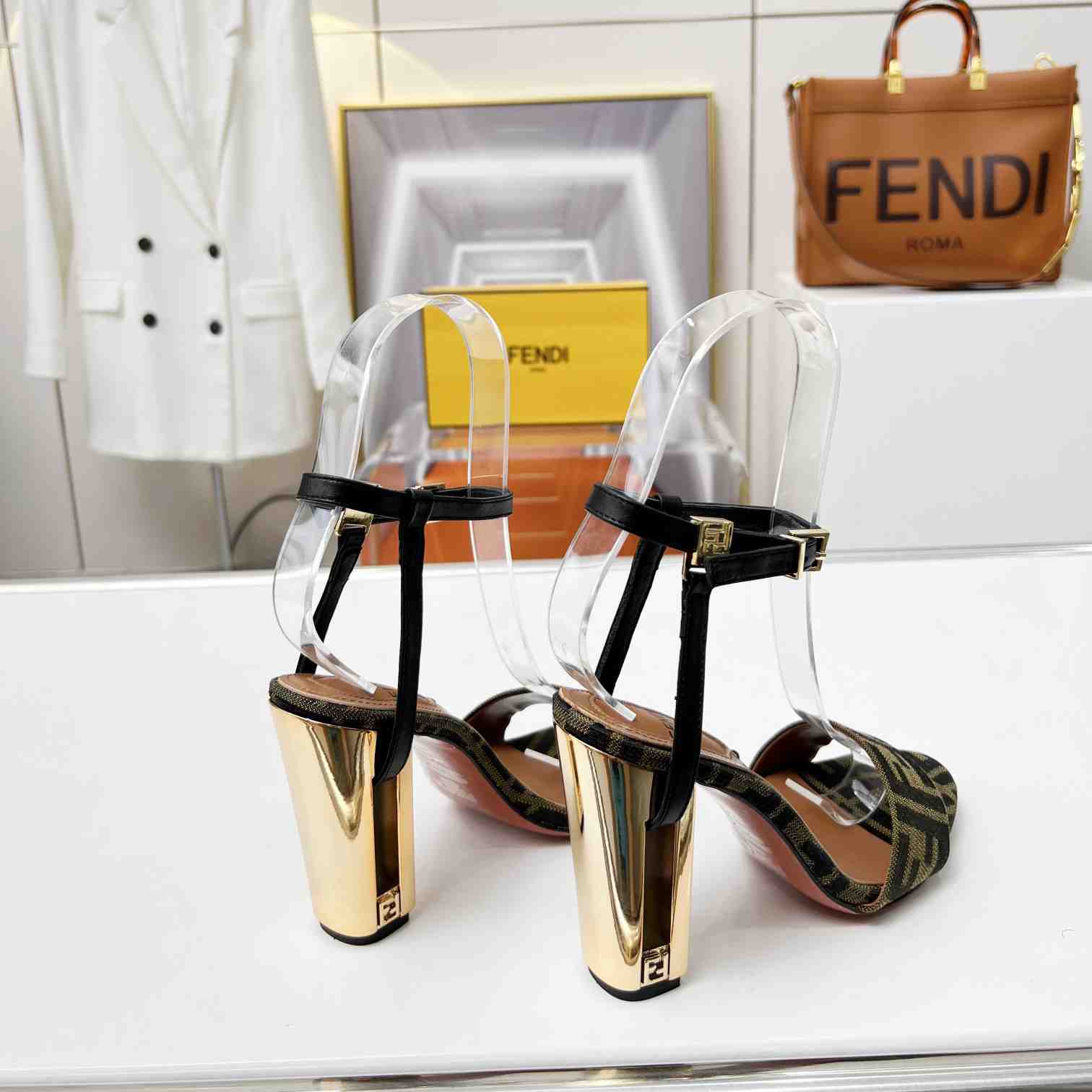 Fendi Delfina Brown Fabric High-heeled Sandals - PerfectKickZ