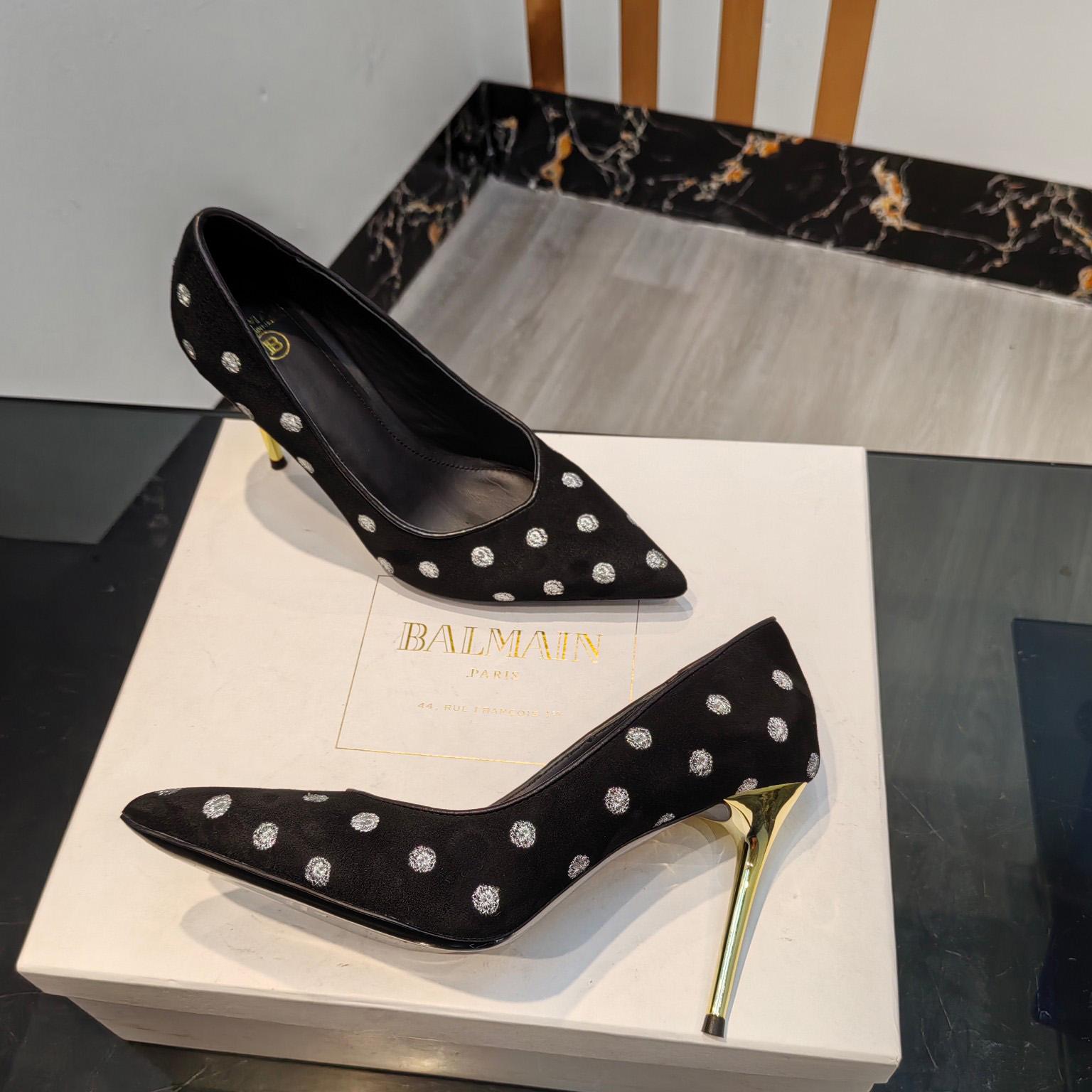 Balmain Polka Dot Velvet Pumps  - PerfectKickZ