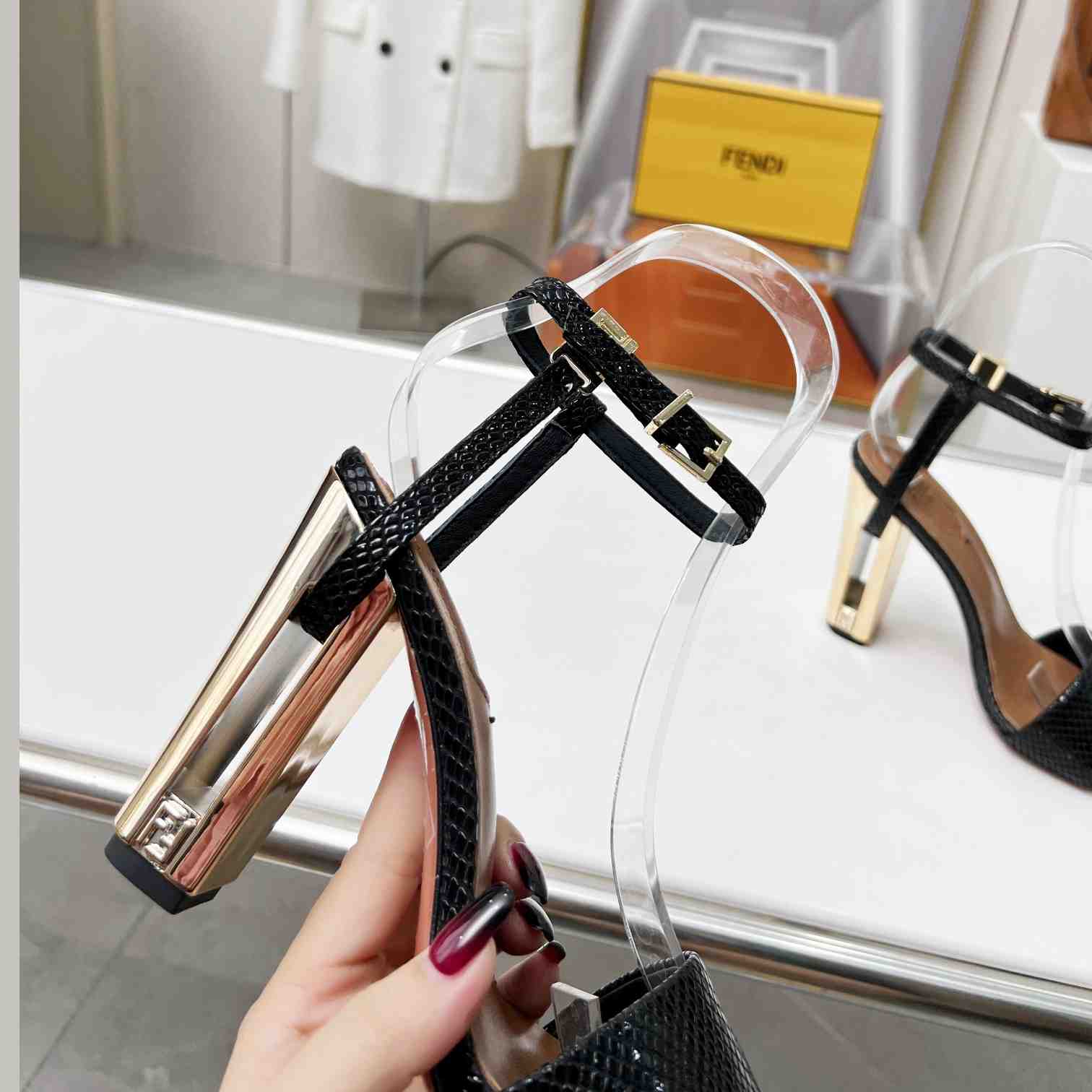 Fendi Delfina Black karung High-heeled Sandals - PerfectKickZ