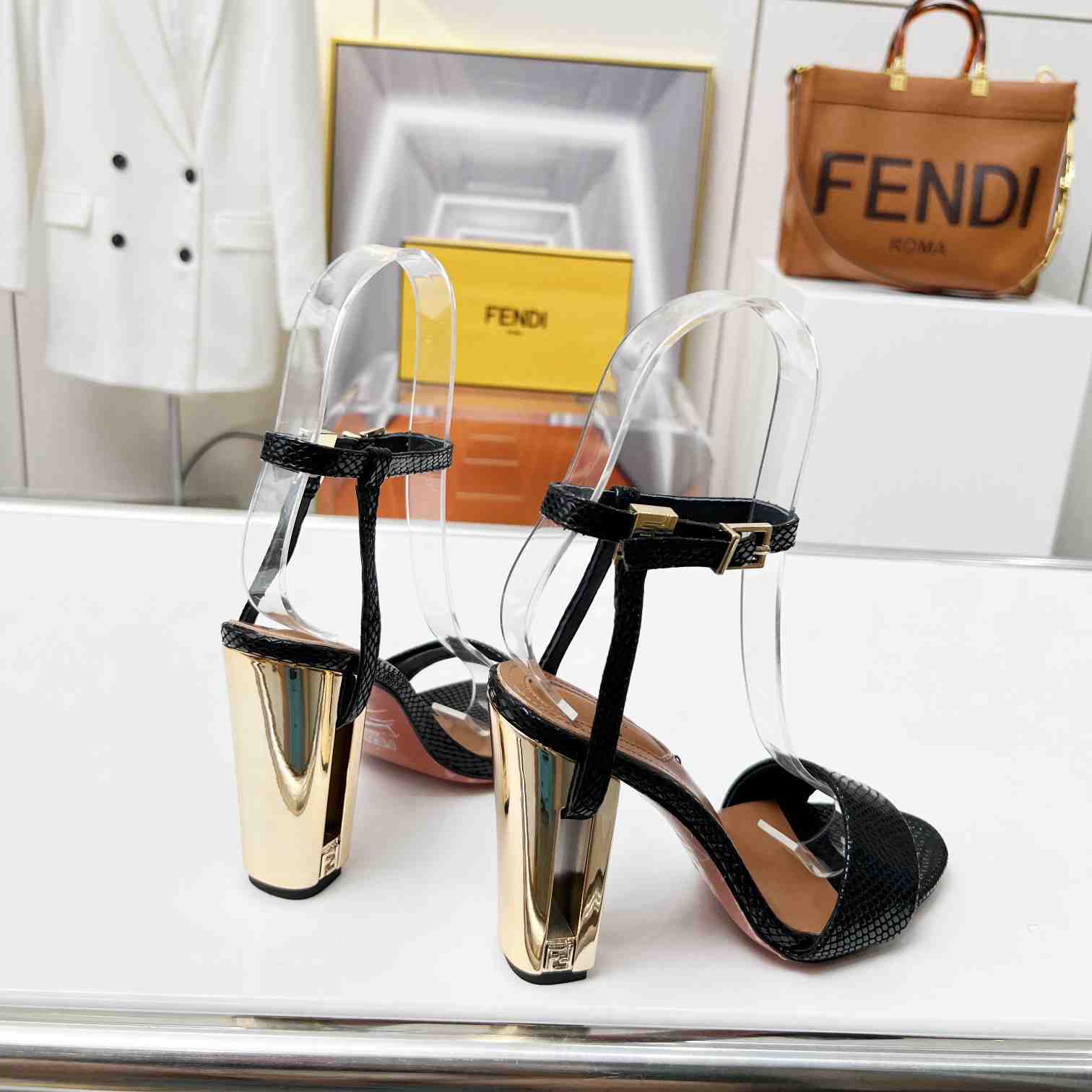 Fendi Delfina Black karung High-heeled Sandals - PerfectKickZ