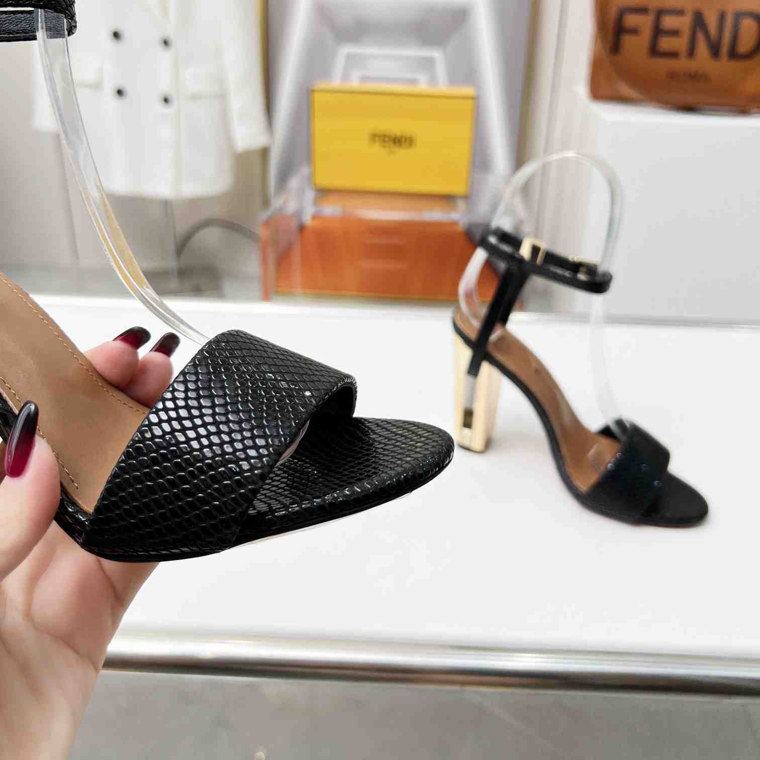 Fendi Delfina Black karung High-heeled Sandals - PerfectKickZ