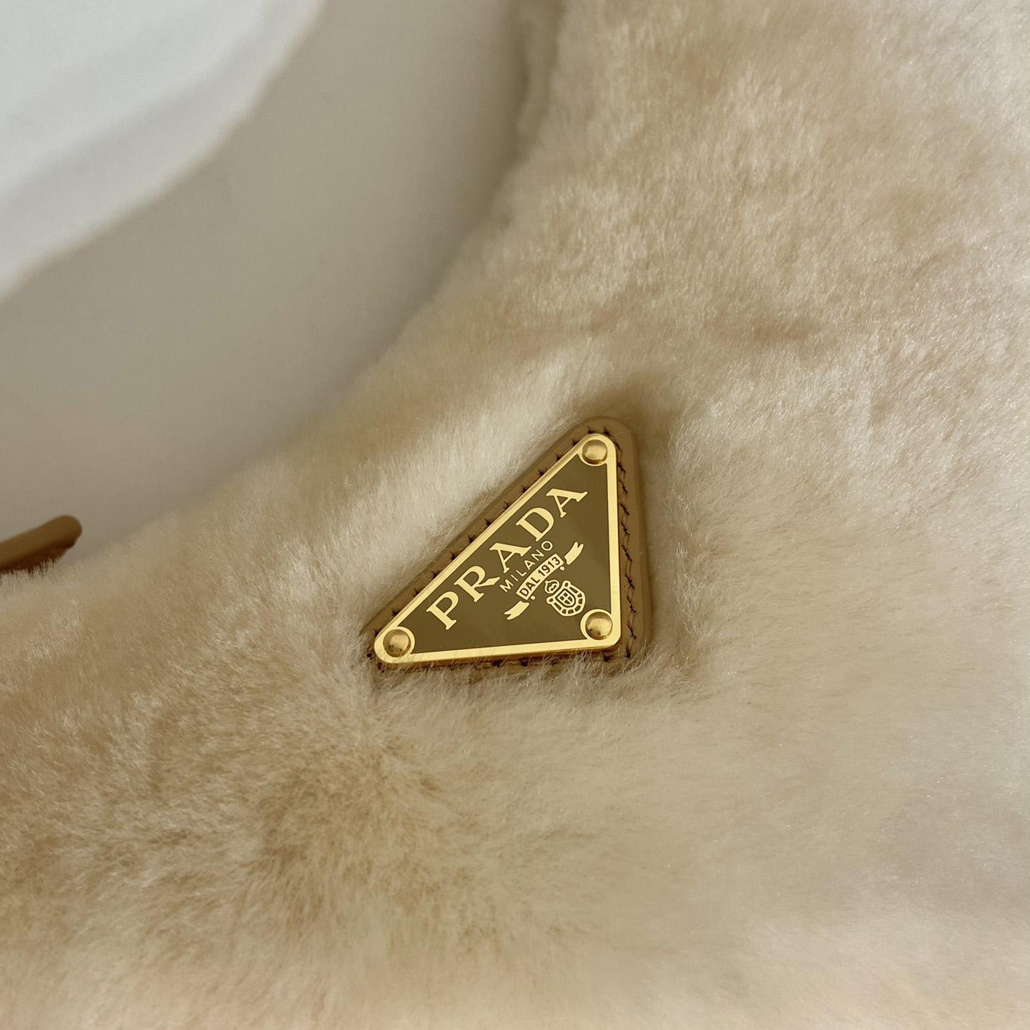 Prada Arqué Shearling And Leather Shoulder Bag - PerfectKickZ
