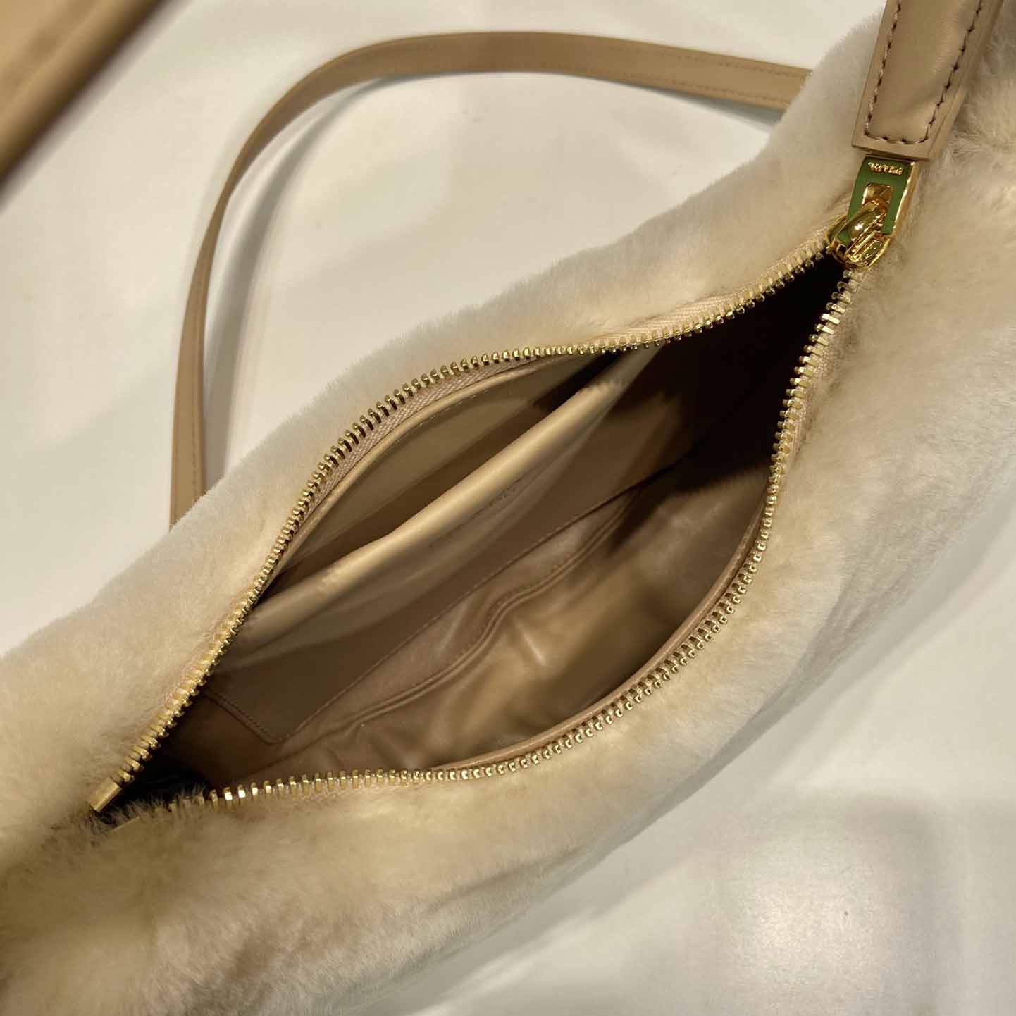Prada Arqué Shearling And Leather Shoulder Bag - PerfectKickZ