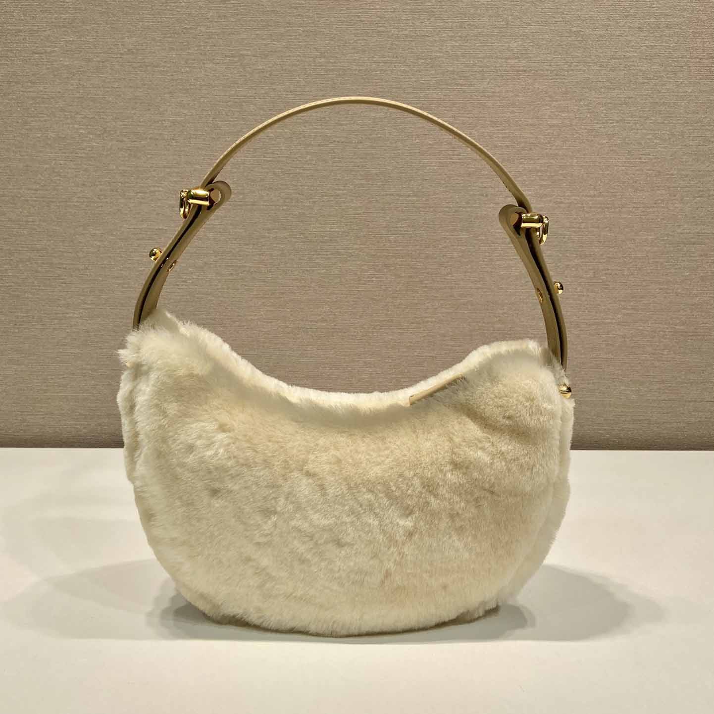 Prada Arqué Shearling And Leather Shoulder Bag - PerfectKickZ