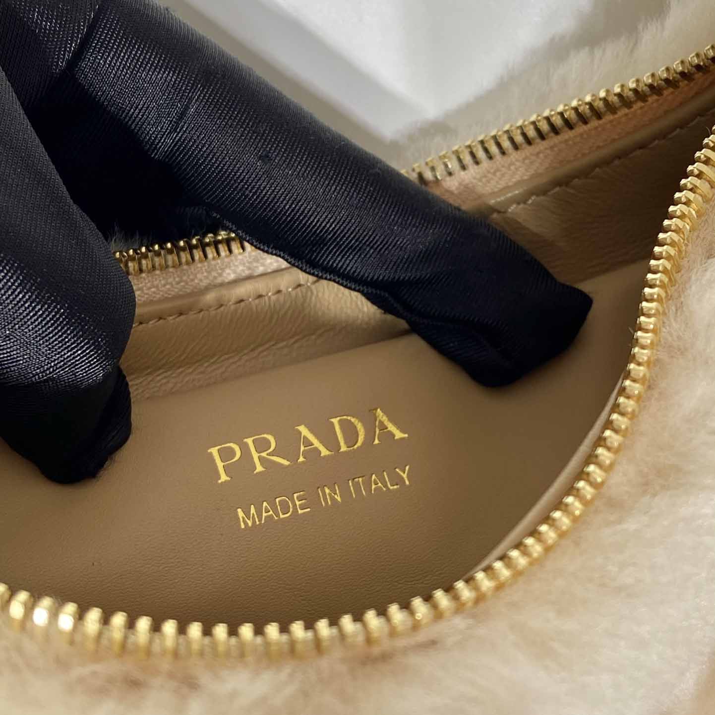Prada Arqué Shearling And Leather Shoulder Bag - PerfectKickZ