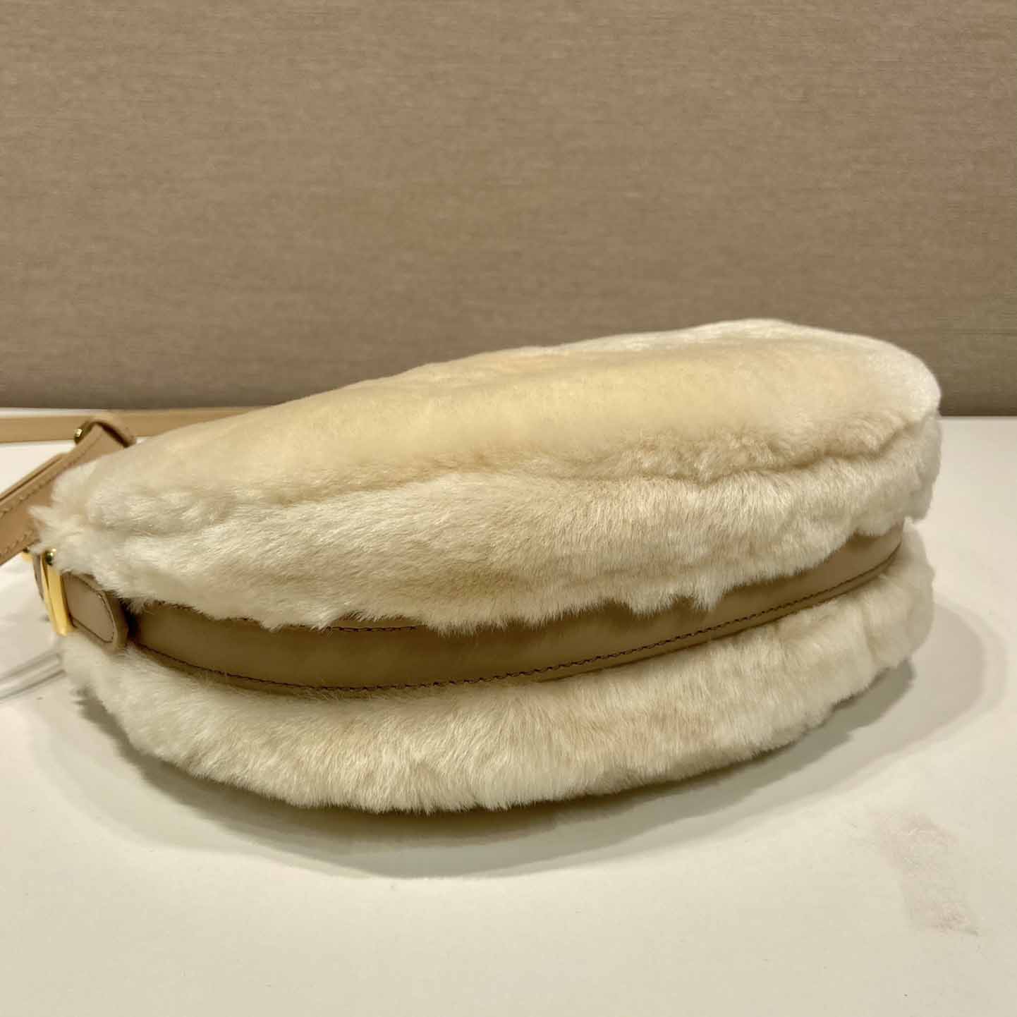 Prada Arqué Shearling And Leather Shoulder Bag - PerfectKickZ