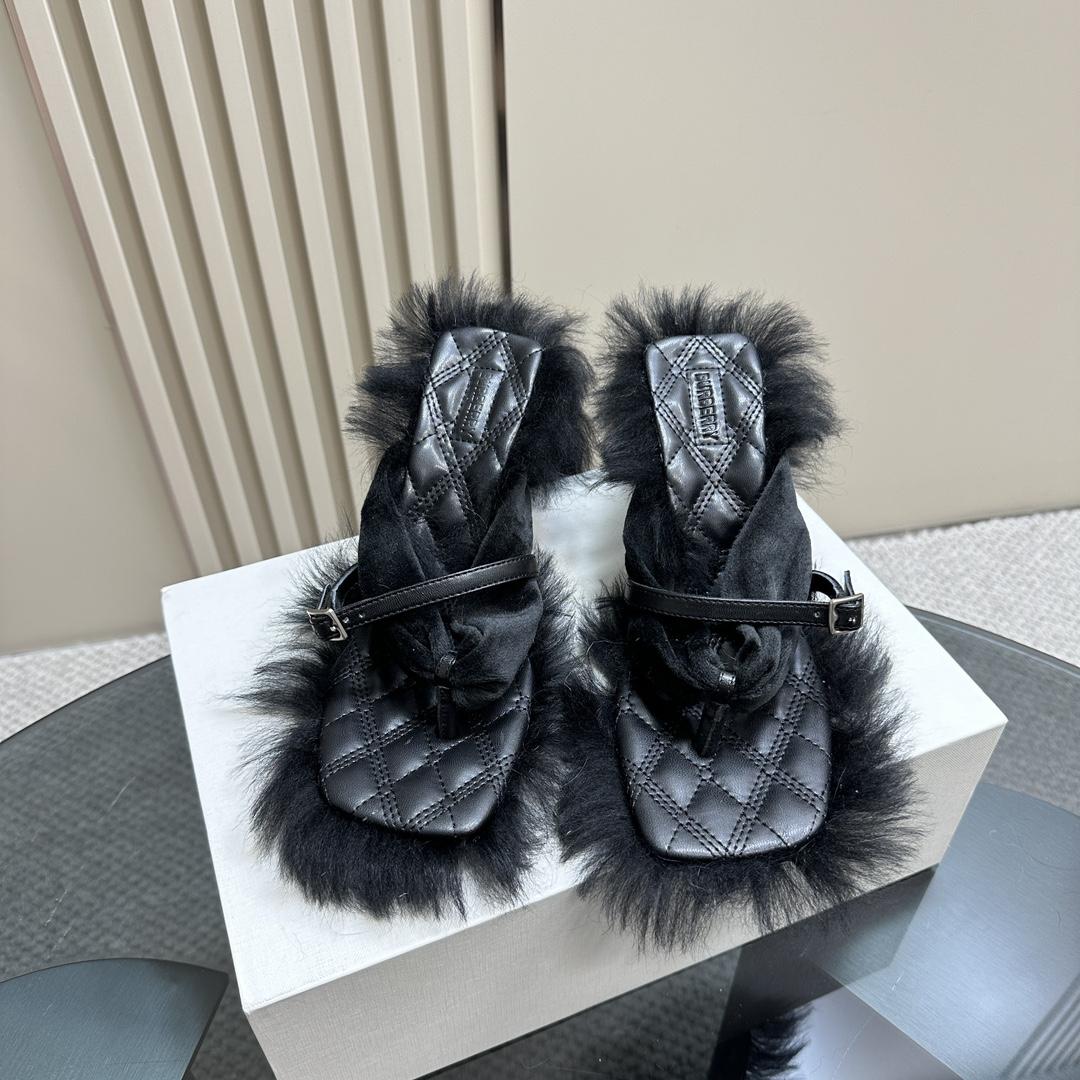 Burberry Shearling Step Post Sandals - PerfectKickZ