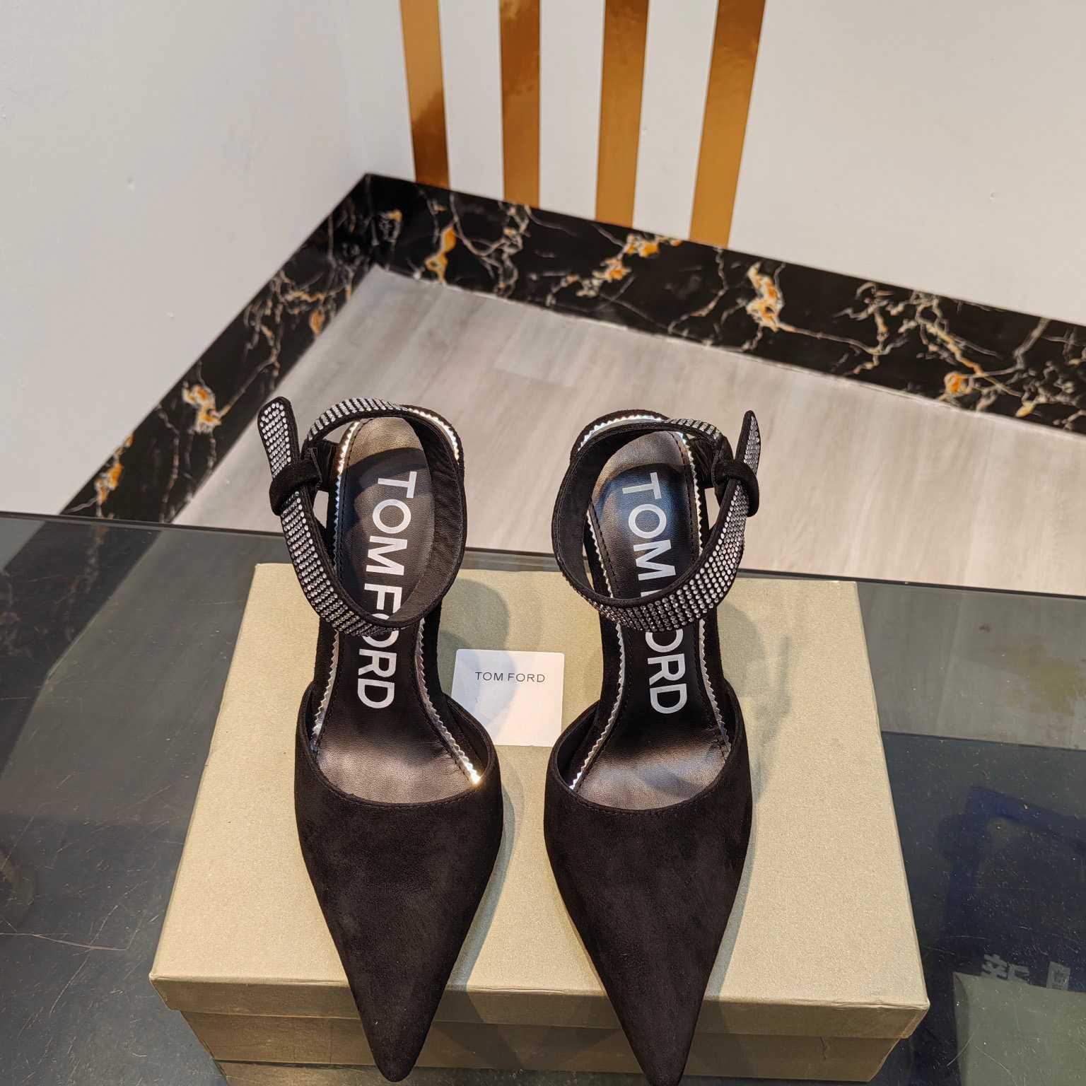 Tom Ford Asymmetric Crystal Ankle Strap Pumps - PerfectKickZ