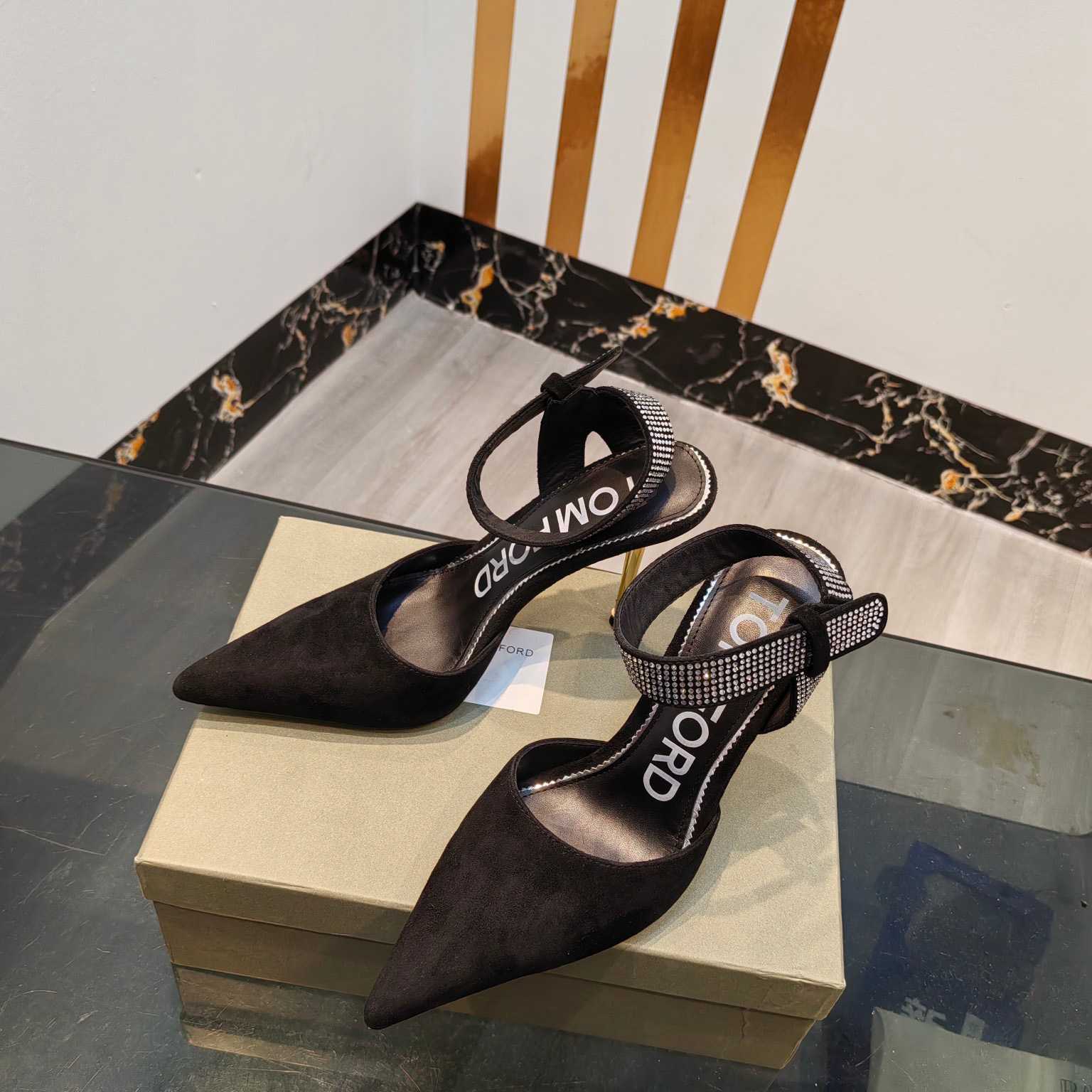 Tom Ford Asymmetric Crystal Ankle Strap Pumps - PerfectKickZ