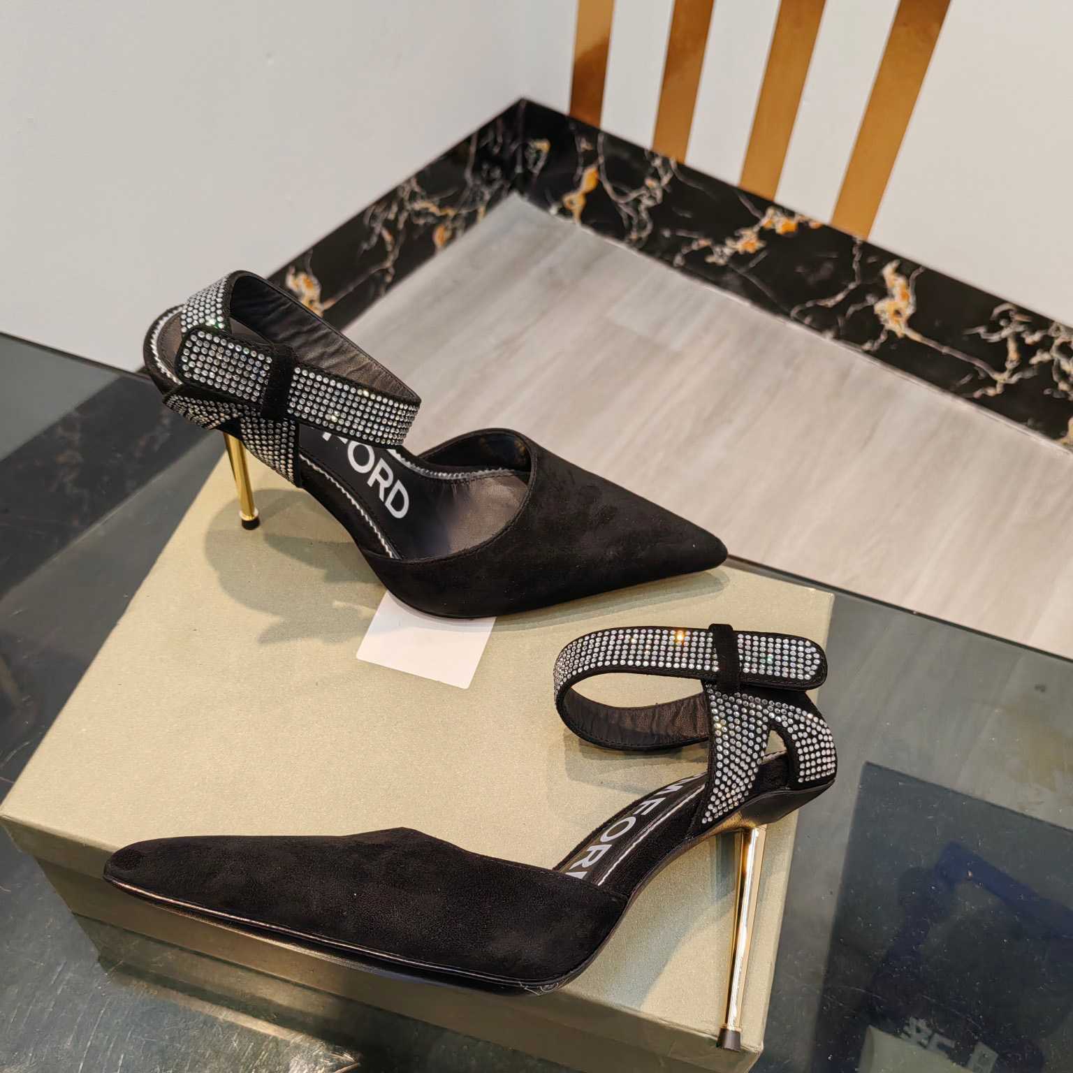 Tom Ford Asymmetric Crystal Ankle Strap Pumps - PerfectKickZ