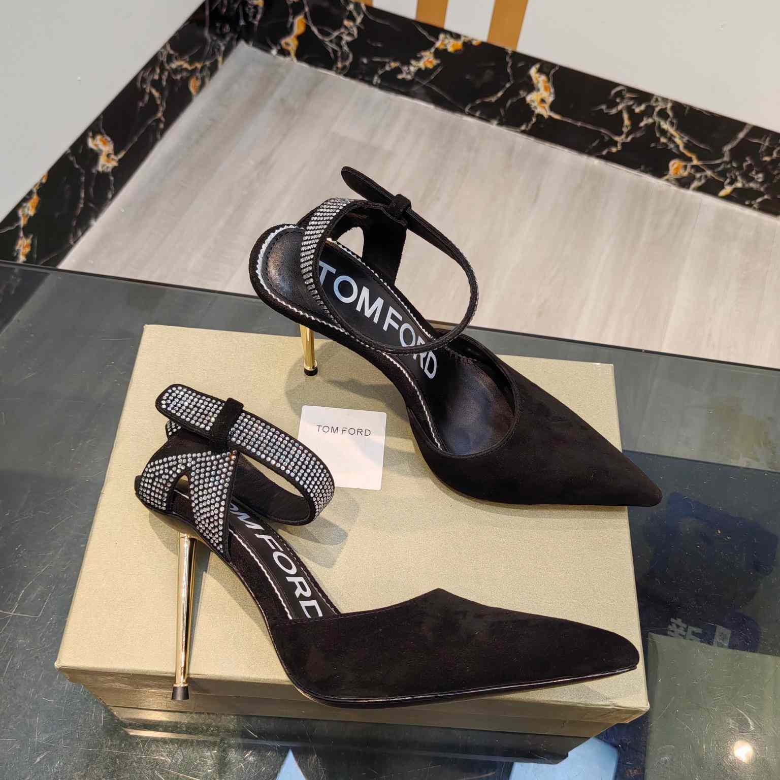 Tom Ford Asymmetric Crystal Ankle Strap Pumps - PerfectKickZ