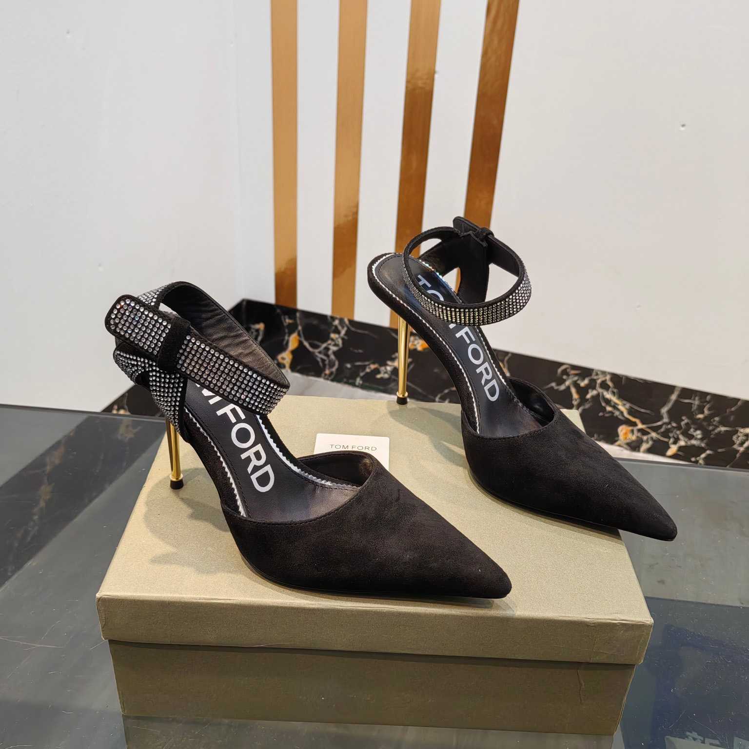 Tom Ford Asymmetric Crystal Ankle Strap Pumps - PerfectKickZ