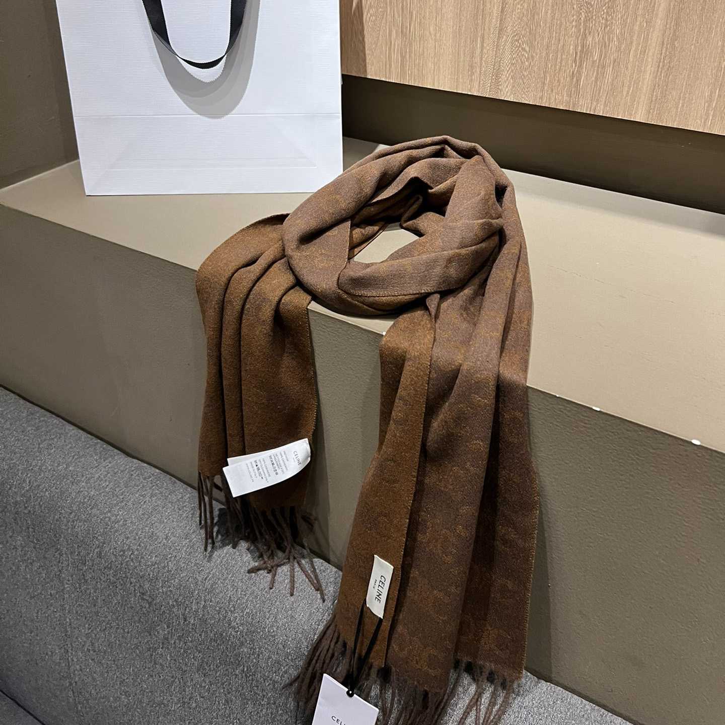 Celine Scarf In Monogram Cashmere Brown/toffee - PerfectKickZ