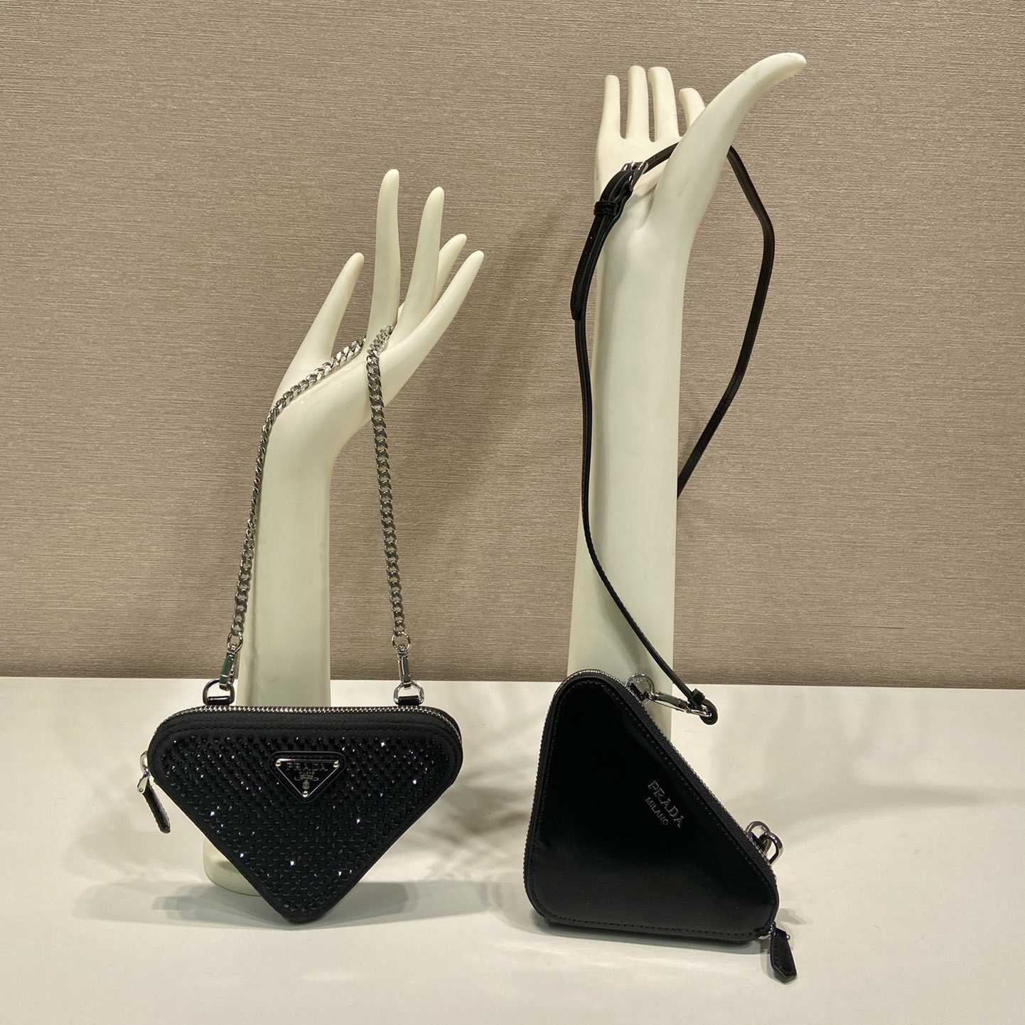 Prada Triangular Embellished Satin And Leather Mini-pouch - PerfectKickZ