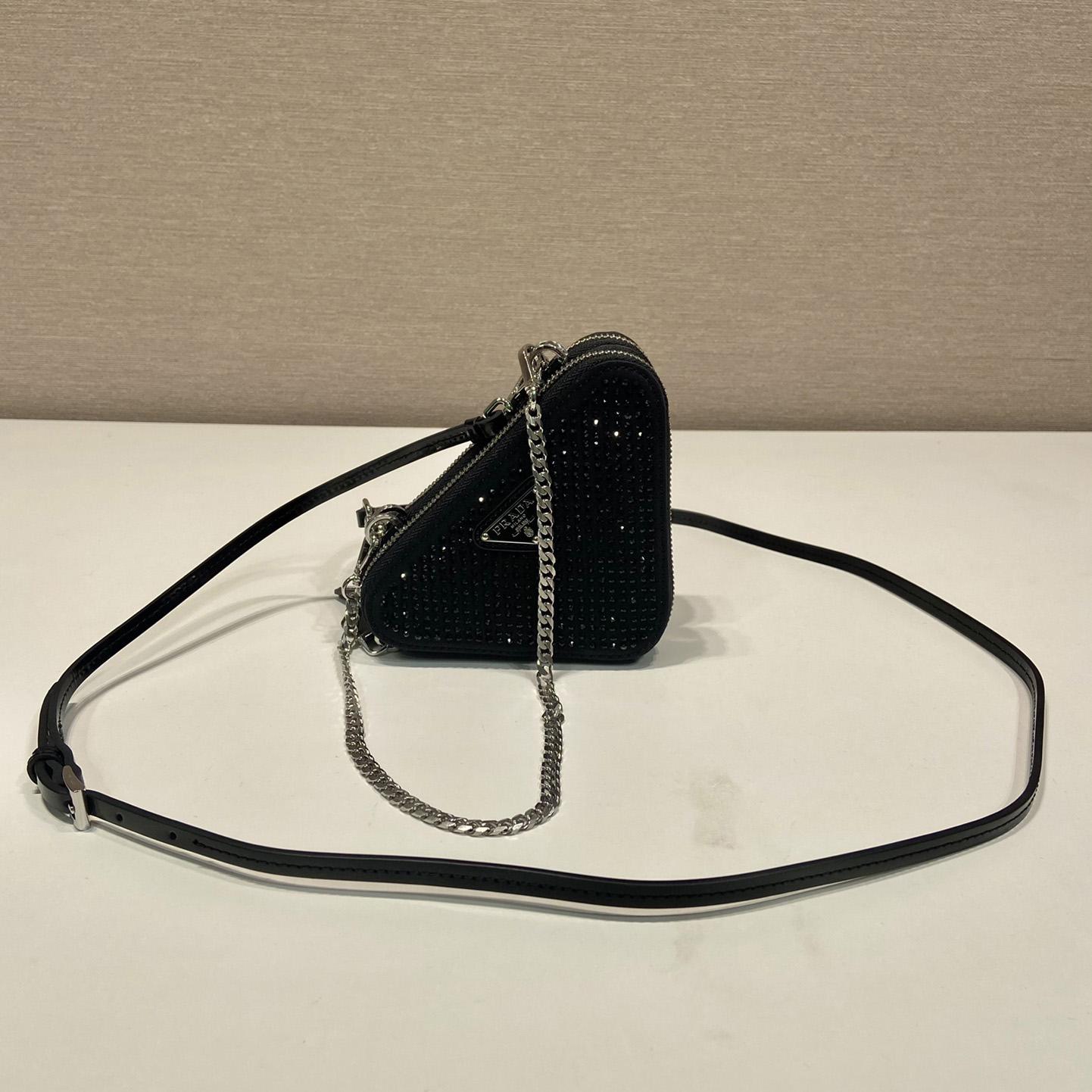 Prada Triangular Embellished Satin And Leather Mini-pouch - 