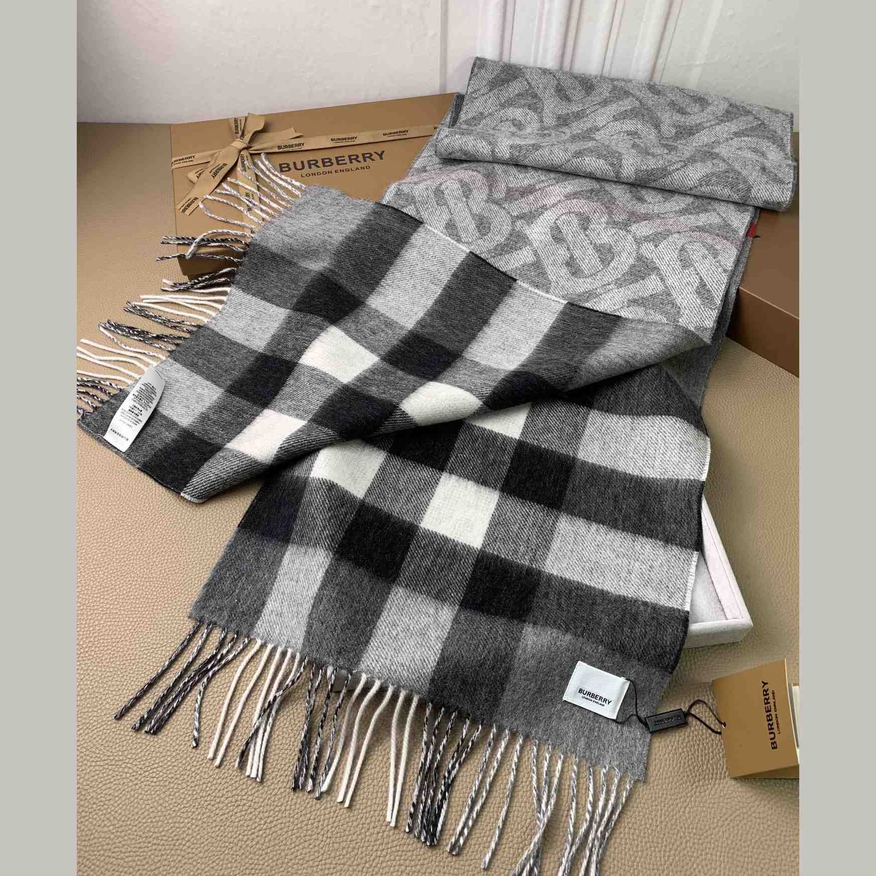 Burberry Check Cashmere Reversible Scarf - PerfectKickZ
